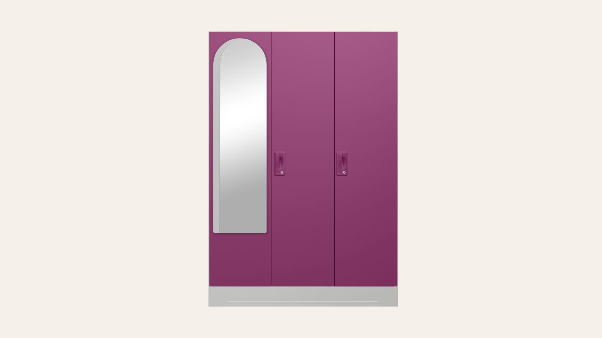 Slimline 3-Door Steel Almirah/Wardrobe with Halo Mirror (Purple)