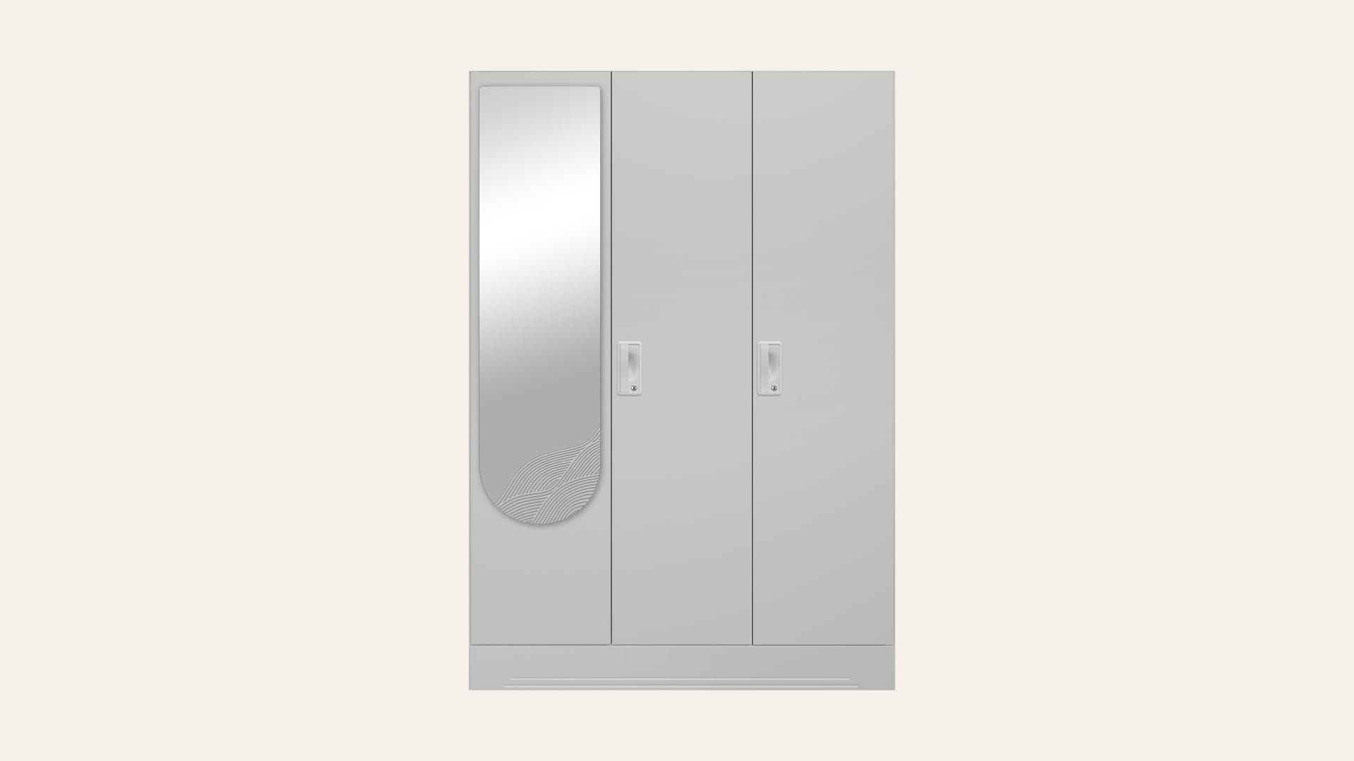 Slimline 3-Door Steel Almirah/Wardrobe with Wave Mirror (Royal Ivory)