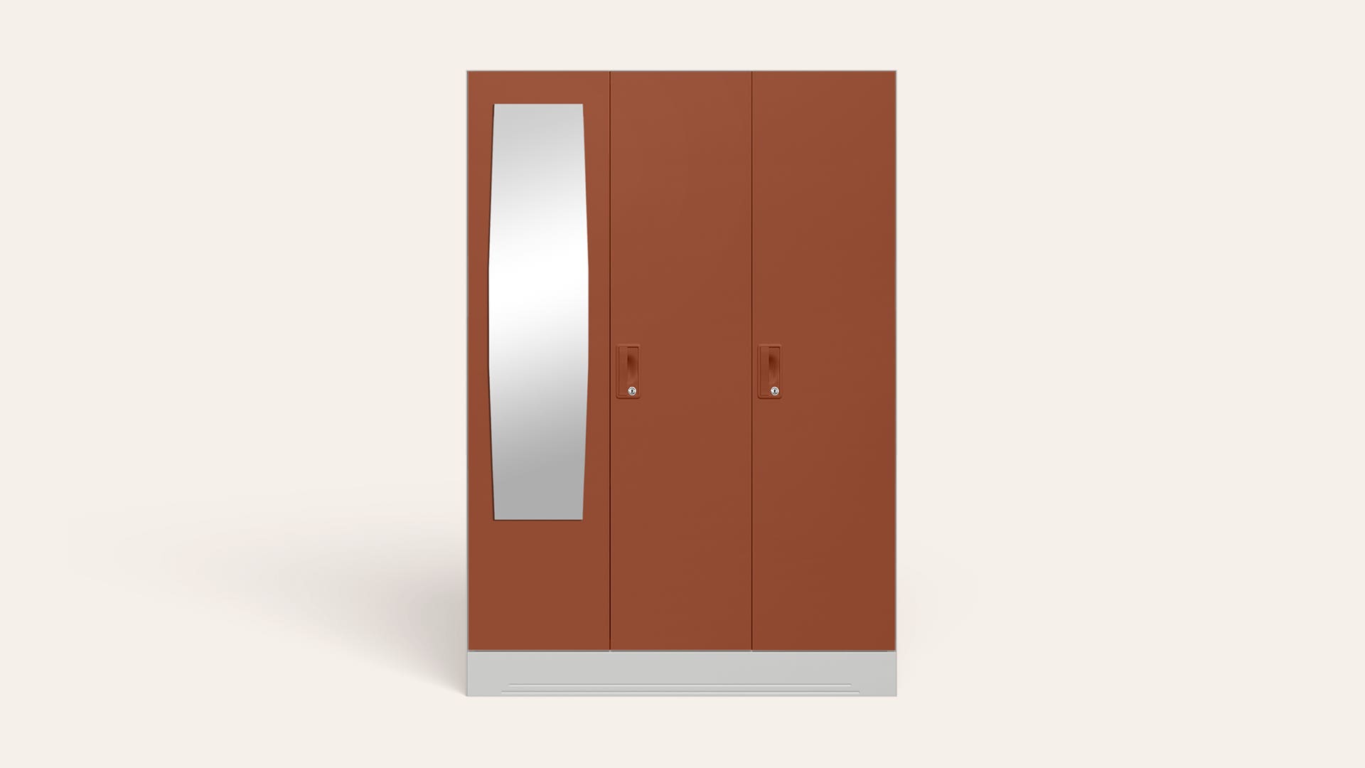 Slimline 3-Door Steel Almirah/Wardrobe with Plain Mirror (Baked Clay)