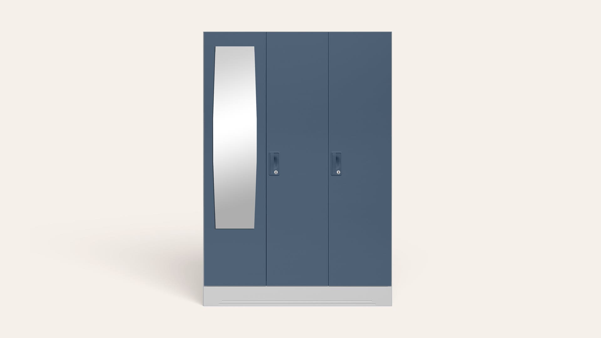 Slimline 3-Door Steel Almirah/Wardrobe with Plain Mirror (Blue Fusion)