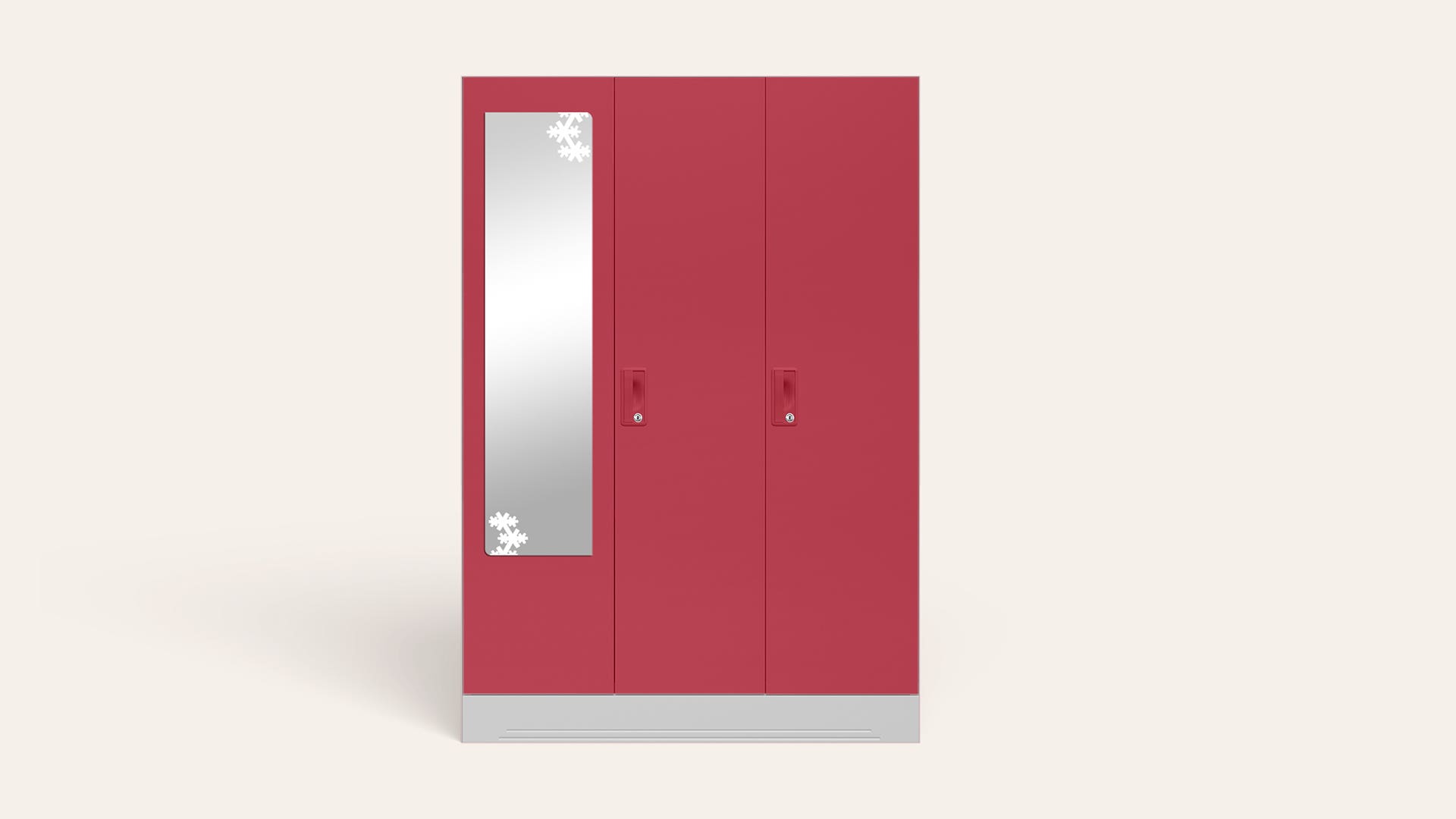 Slimline 3-Door Steel Almirah/Wardrobe with Star Mirror (Winter Berry)