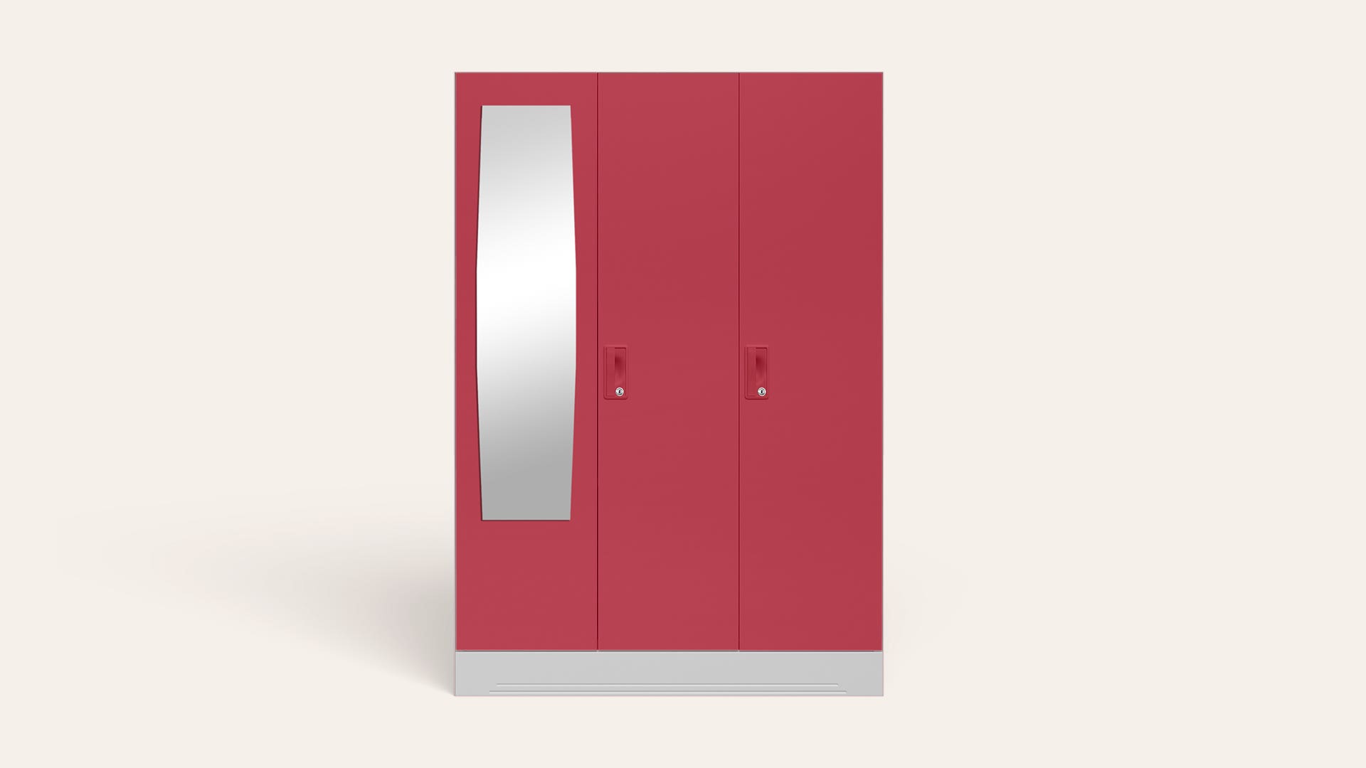 Slimline 3-Door Steel Almirah/Wardrobe with Plain Mirror (Winter Berry)