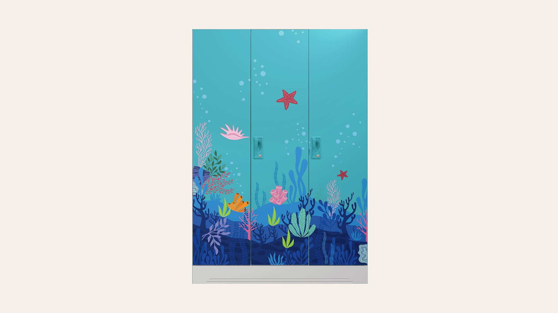 Slimline 3-Door Digital Printed Steel Almirah/Wardrobe (Under the Sea Teal)