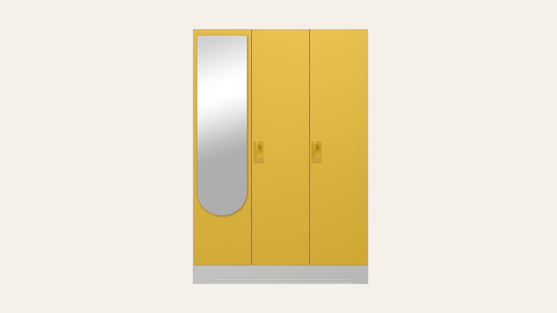 Slimline 3-Door Steel Almirah/Wardrobe with Wave Mirror (Calendula)