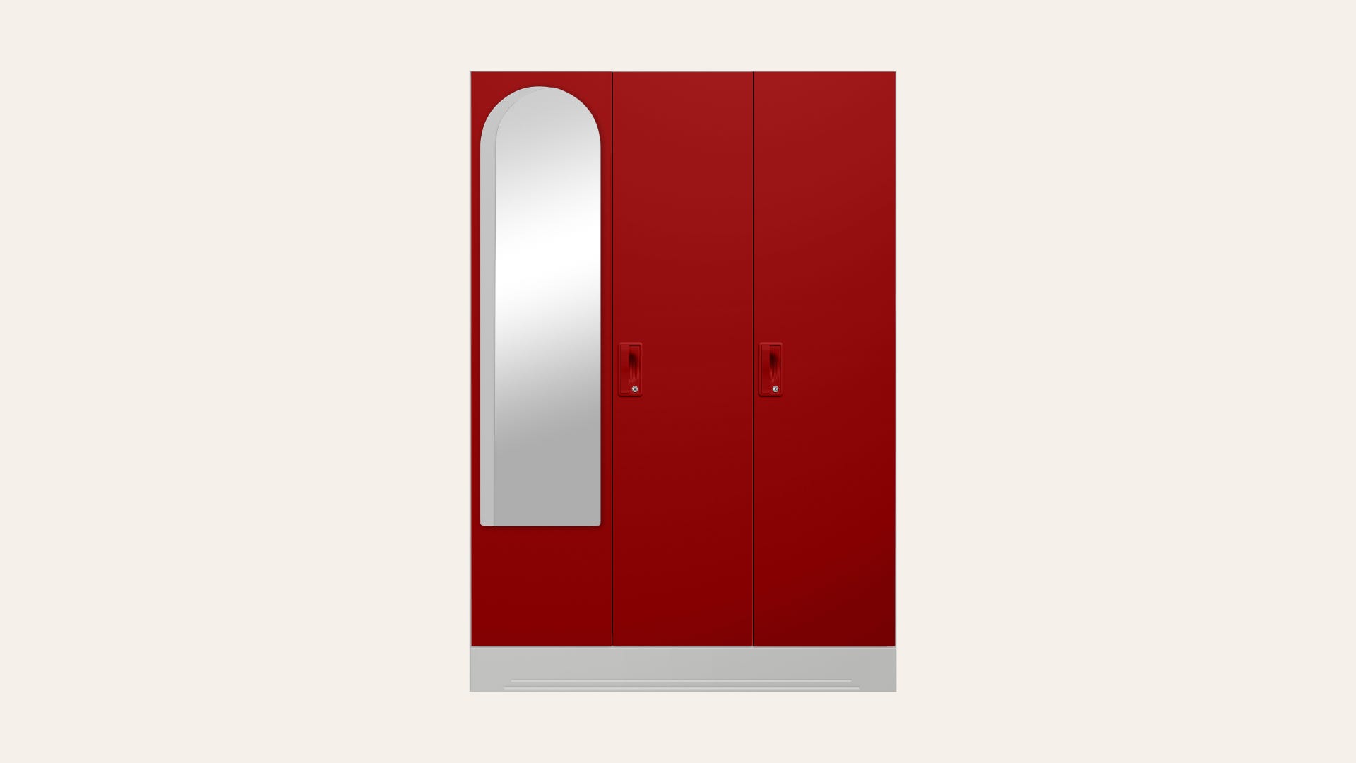 Slimline 3-Door Steel Almirah/Wardrobe with Halo Mirror (Carmine Red)