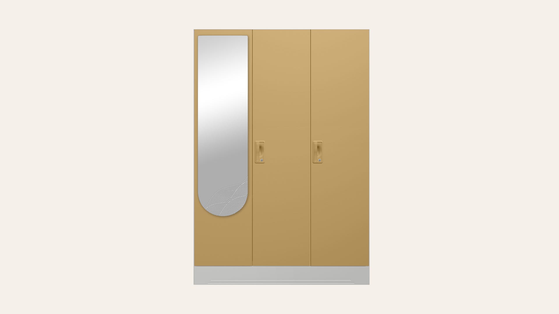 Slimline 3-Door Steel Almirah/Wardrobe with Wave Mirror (Iced Coffee)