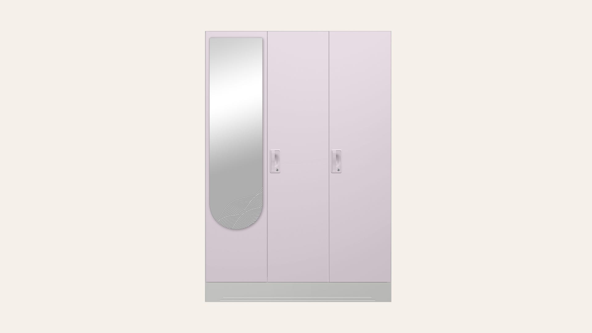 Slimline 3-Door Steel Almirah/Wardrobe with Wave Mirror (Lilac Glaze)