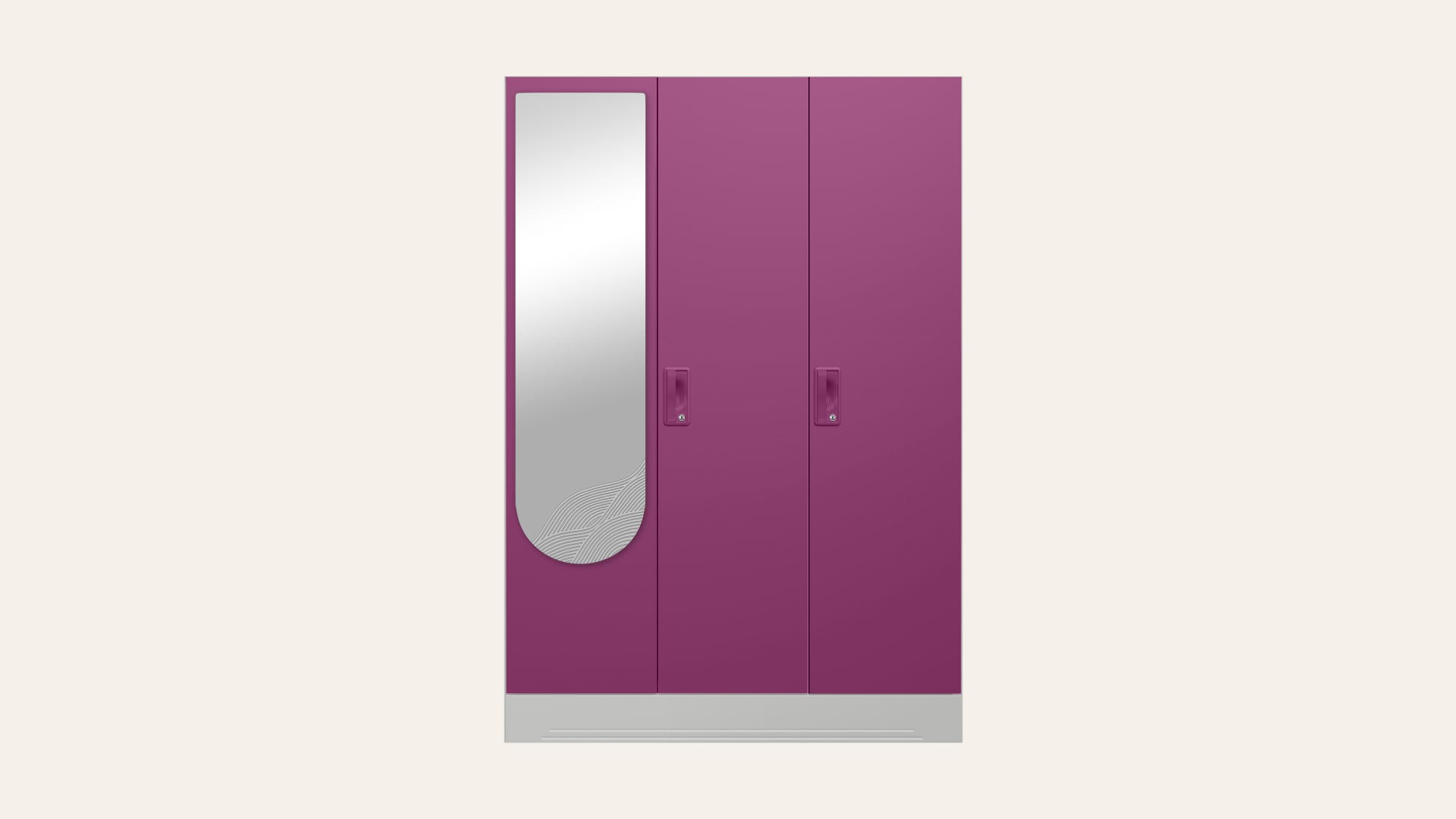 Slimline 3-Door Steel Almirah/Wardrobe with Wave Mirror (Purple)