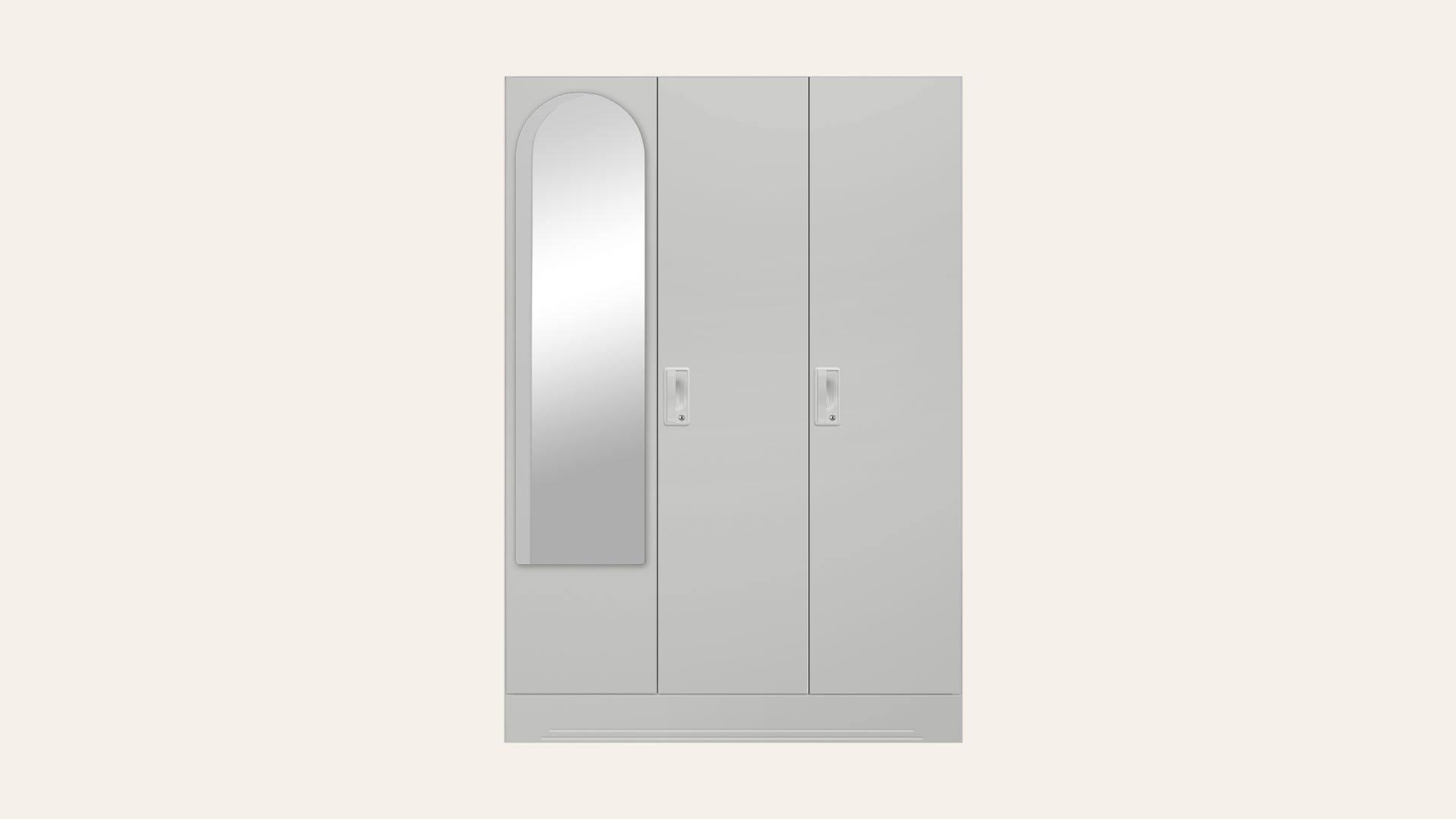 Slimline 3-Door Steel Almirah/Wardrobe with Halo Mirror (Royal Ivory)