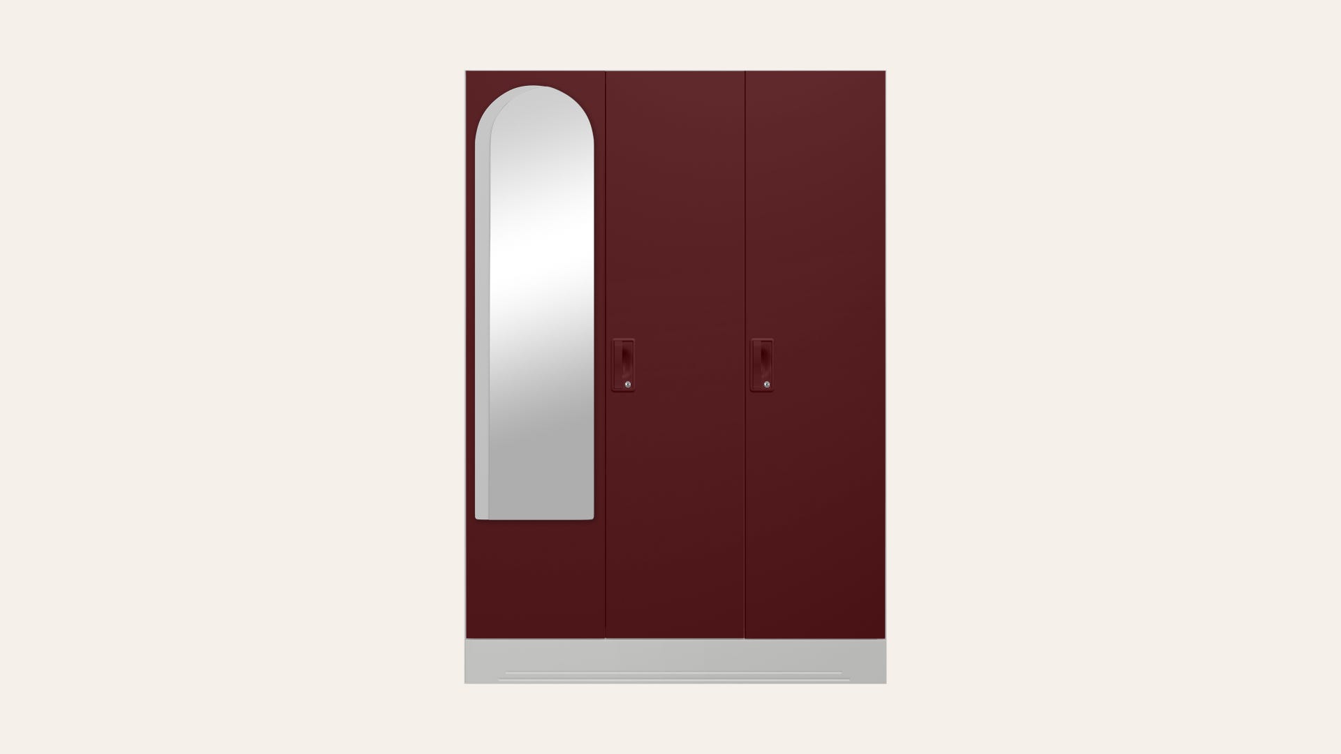 Slimline 3-Door Steel Almirah/Wardrobe with Halo Mirror (Russet)