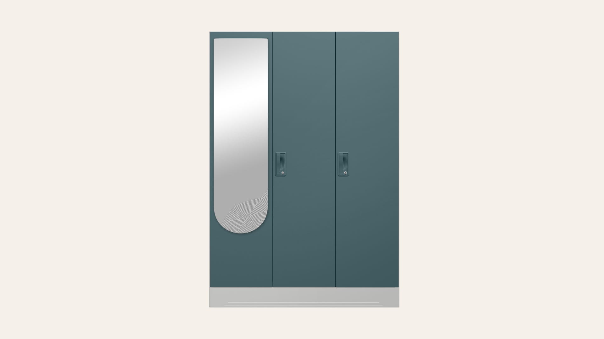 Slimline 3-Door Steel Almirah/Wardrobe with Wave Mirror (Sea Pine)
