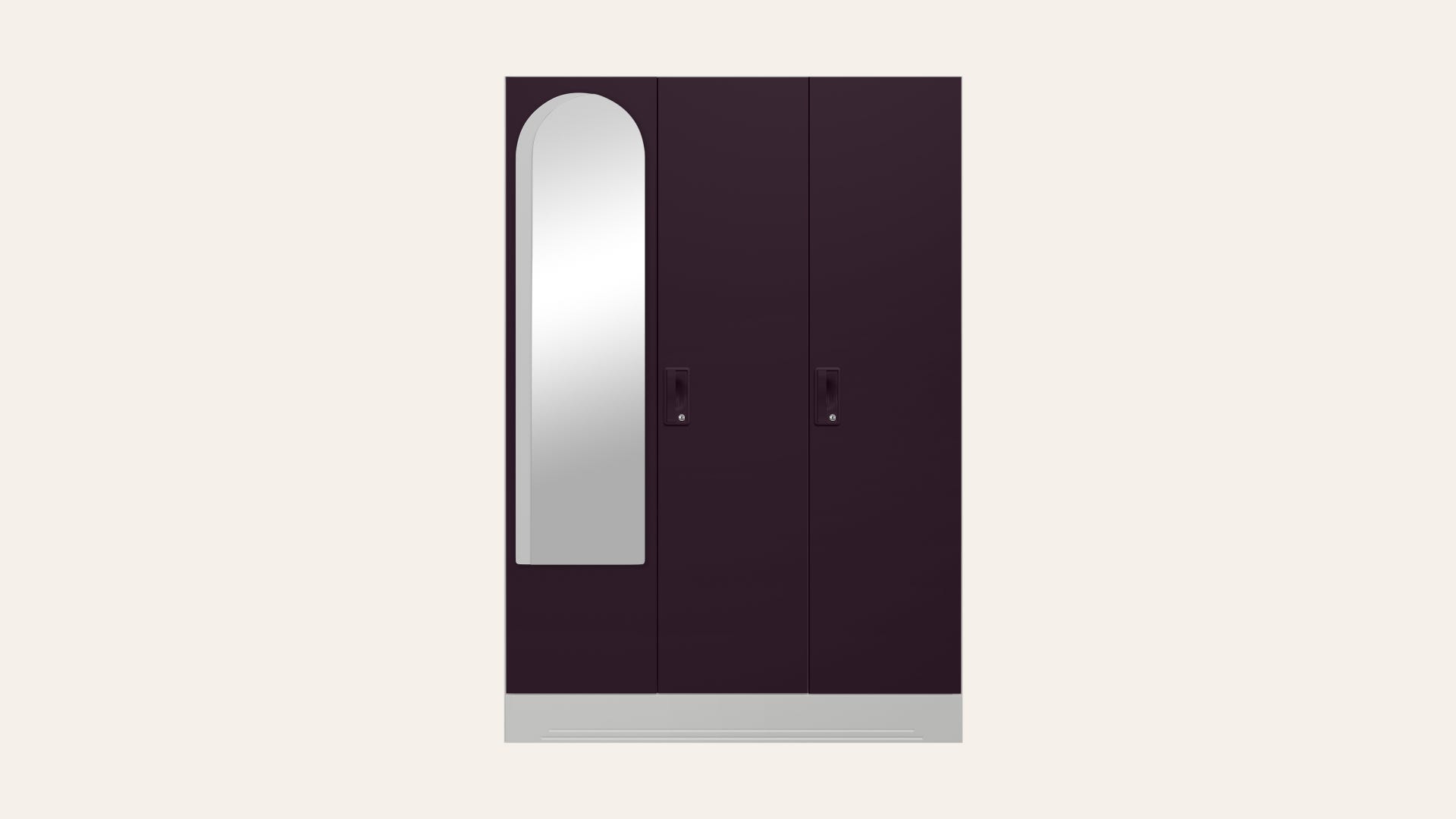 Slimline 3-Door Steel Almirah/Wardrobe with Halo Mirror (Shellwine Red)