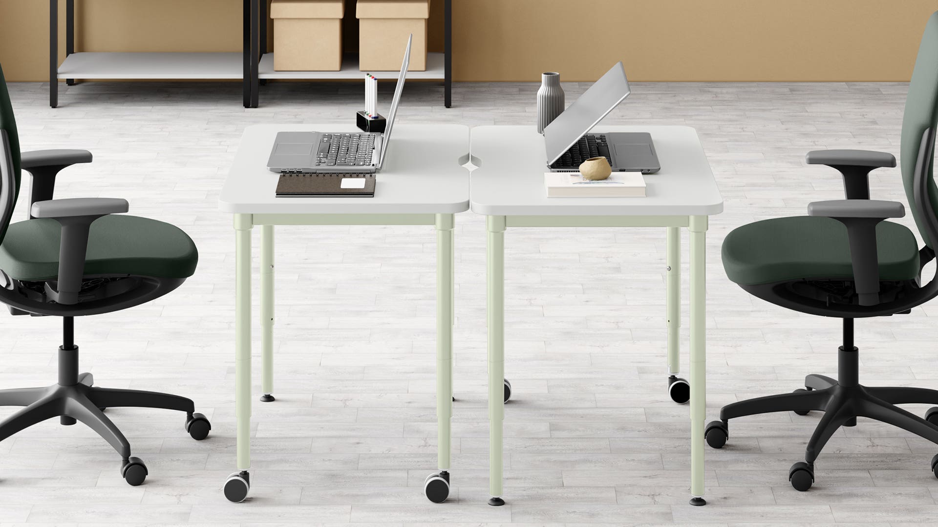 Swift Height Selectable Activity Table with Castors - 900 X 600 (Sugar White Top with Gargoyle Legs)