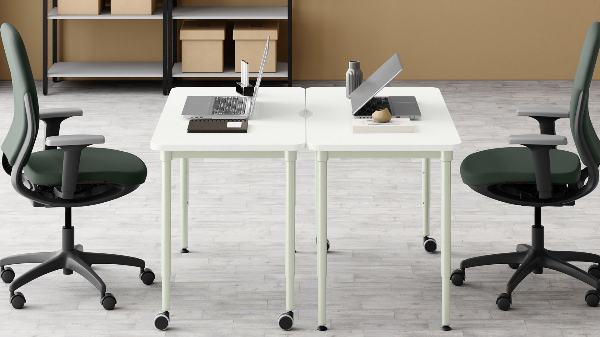 Swift Height Selectable Activity Table with Castors - 1200 X 600 (Sugar White Top with Gargoyle Legs)