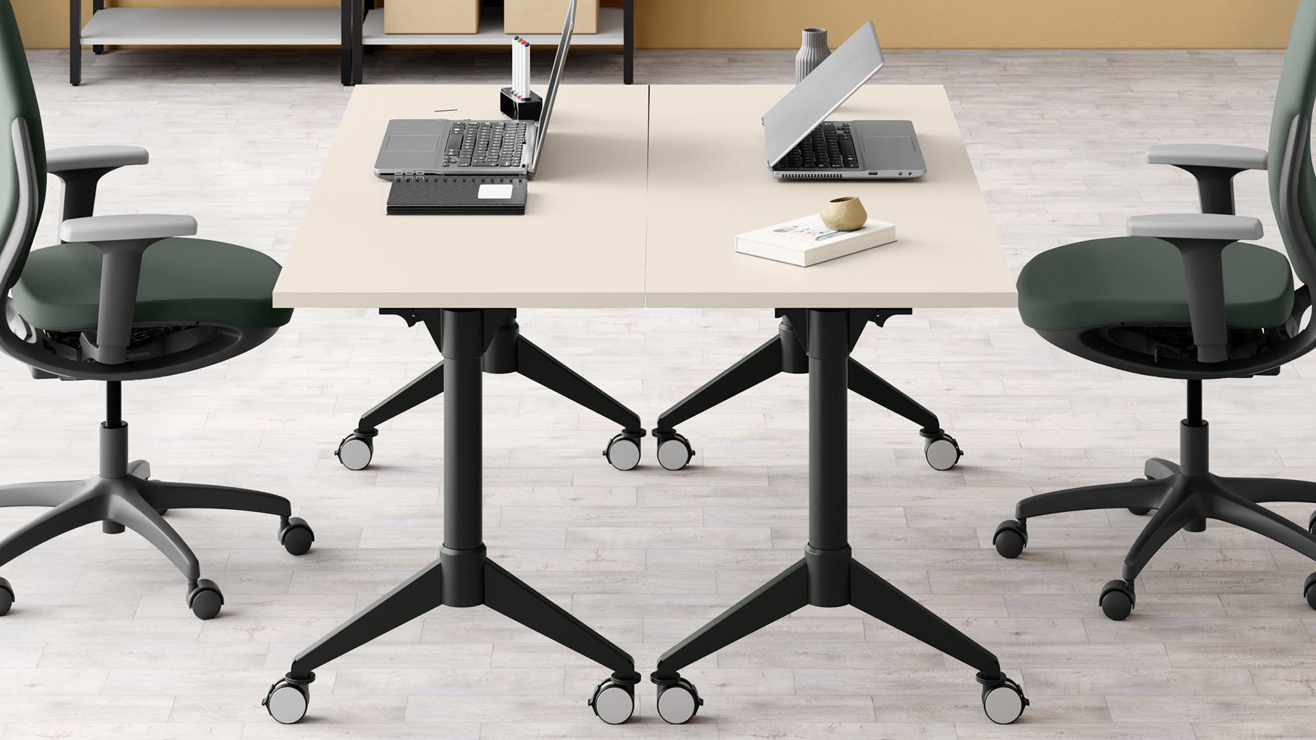 Swift Foldable and Moveable Table - 1650 X 600 (Warm Grey Top, Black Ink Legs)