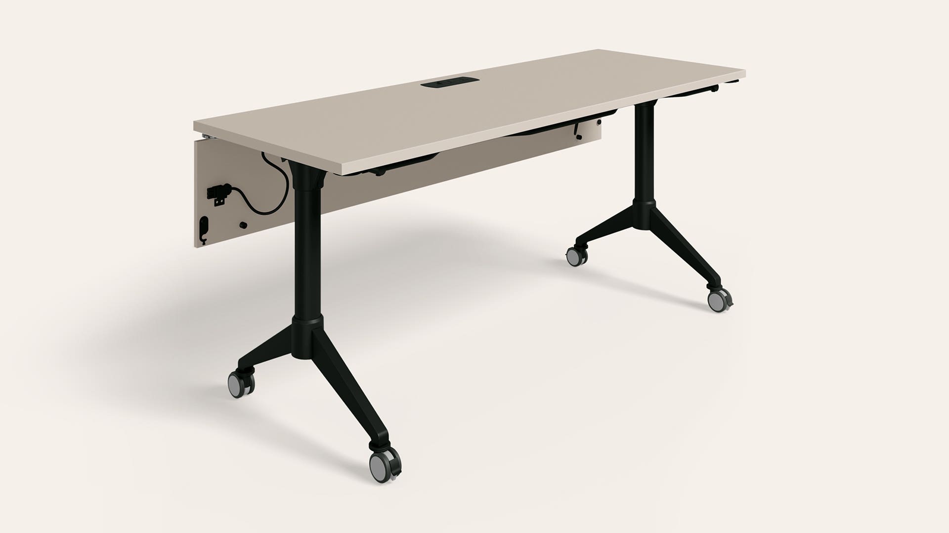 Swift Prewired Connected Nested Table - 1650 X 600 (Warm Grey Top, Black Ink Legs)