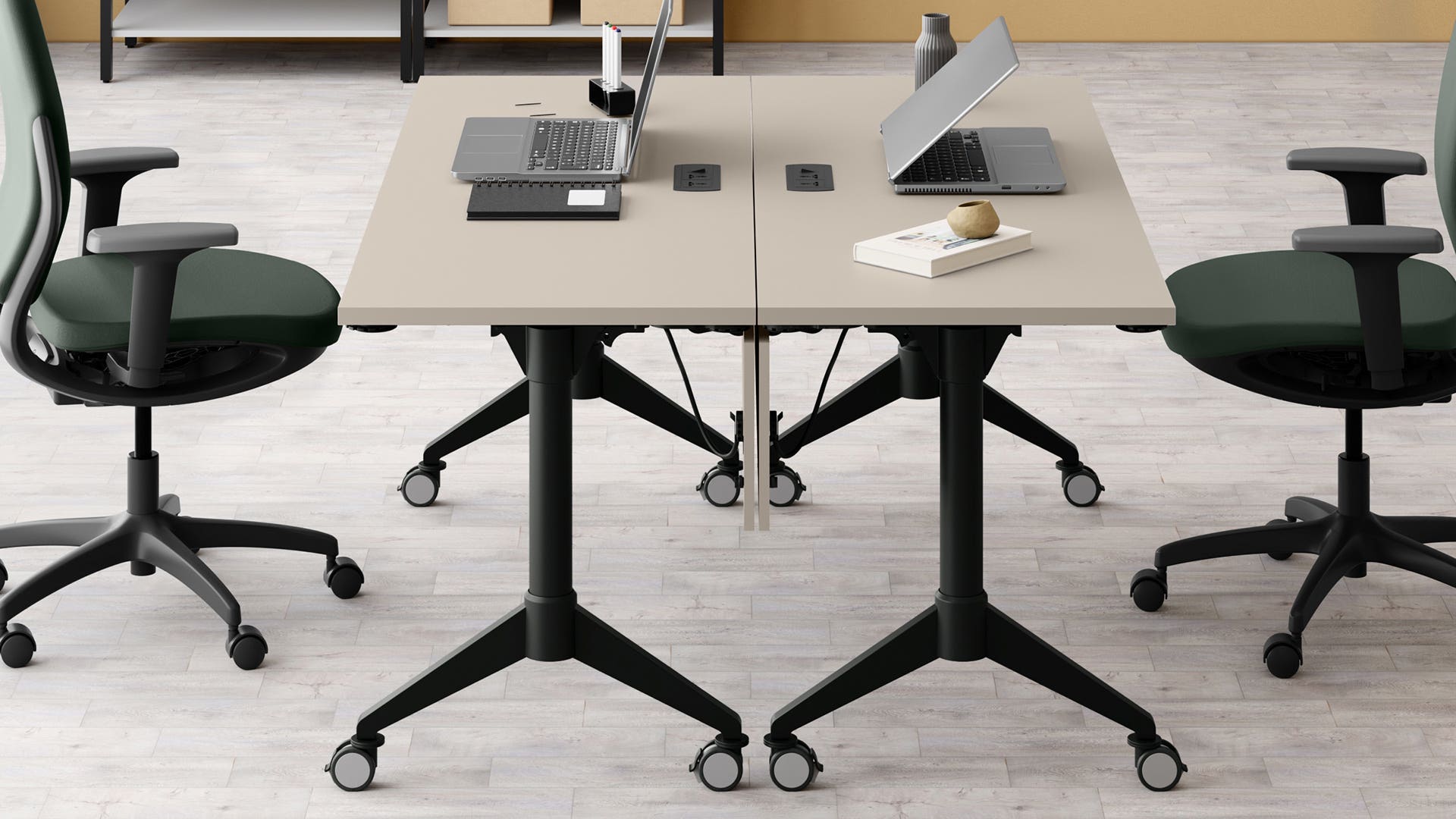 Swift Prewired Connected Nested Table - 1650 X 600 (Warm Grey Top, Black Ink Legs)