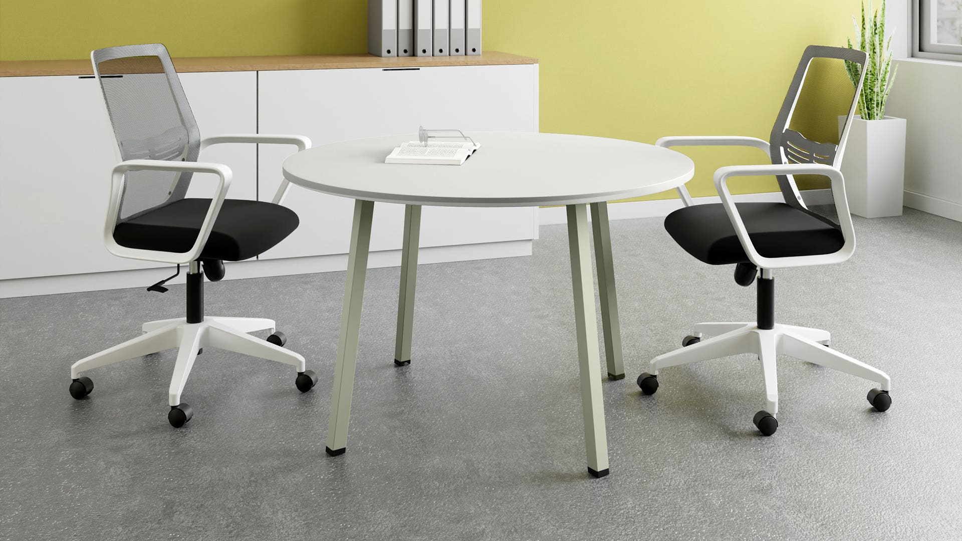 Sync Round Meeting Pod - 1200 Diameter (Sugar White Top, Gargoyle Legs)