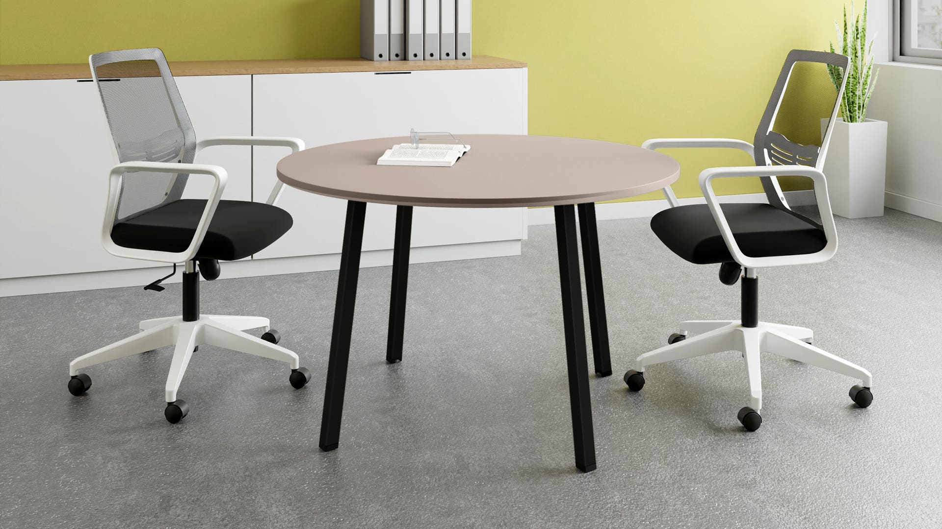 Sync Round Meeting Pod - 1200 Diameter (Warm Grey Top, Black Ink Legs)
