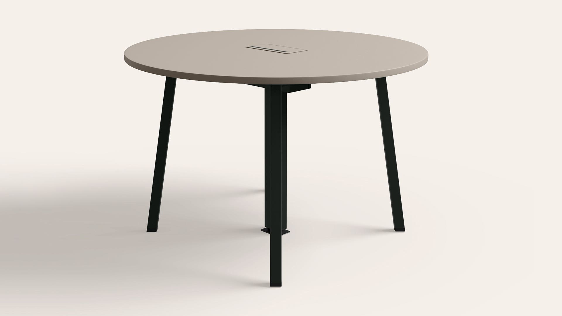 Sync Round Meeting Pod with Power Provision - 1200 Diameter (Warm Grey Top, Black Ink Legs)