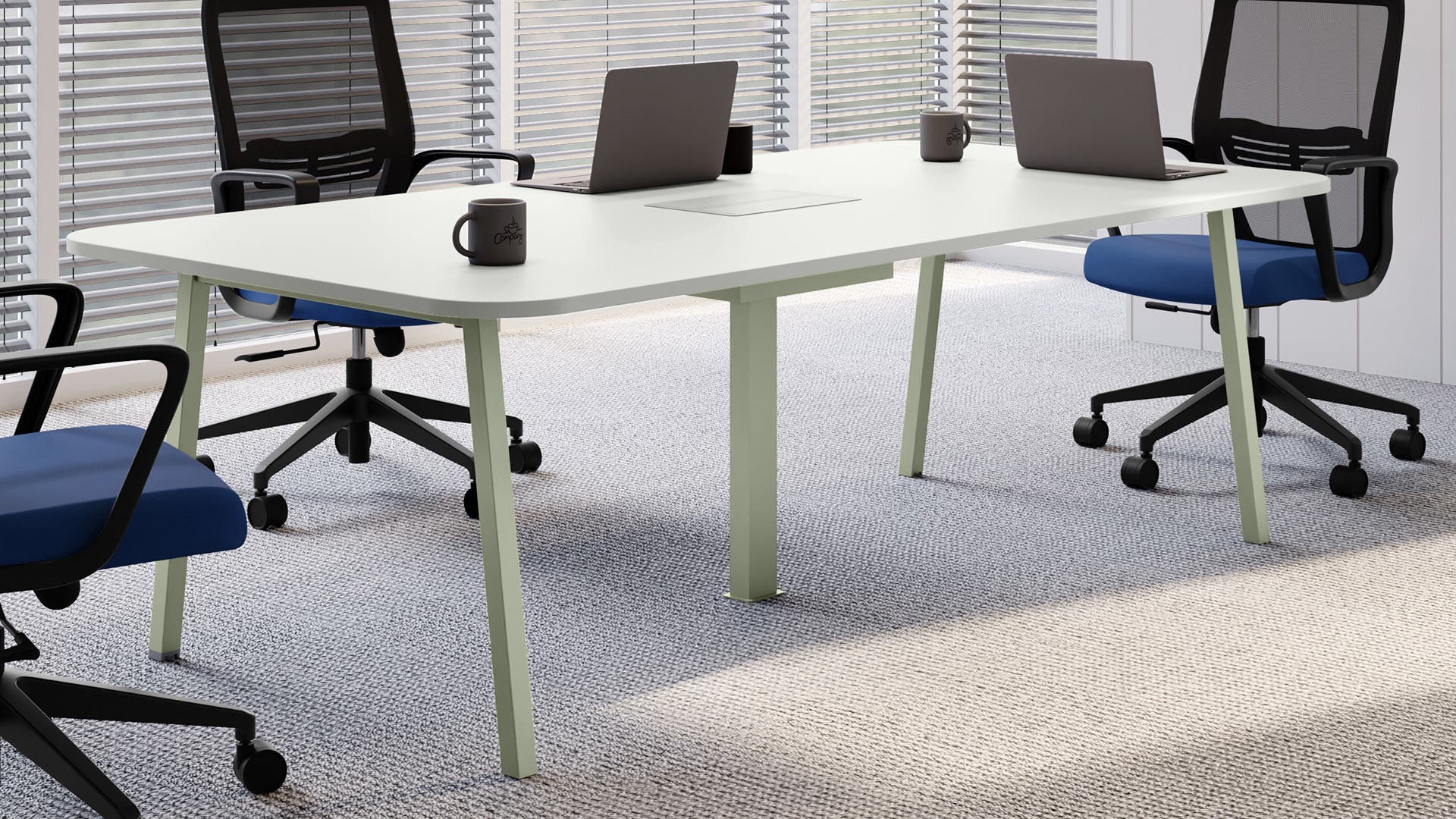 Sync 8‑Person Workspace Conference Table (Sugar White Top with Gargoyle Legs)