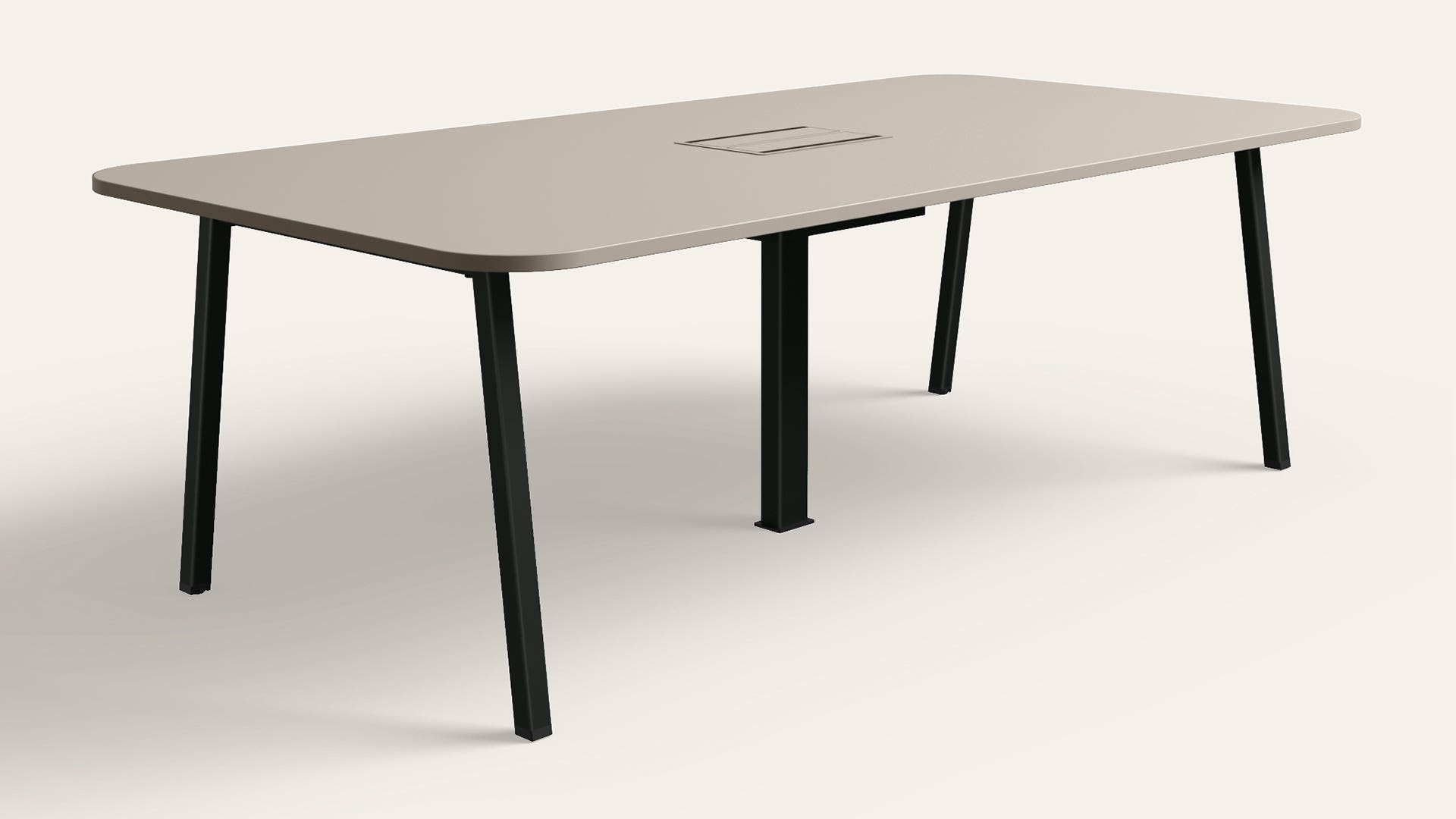 Sync Rectangular Conference Table for 8 (Warm Grey Top, Black Ink Legs)