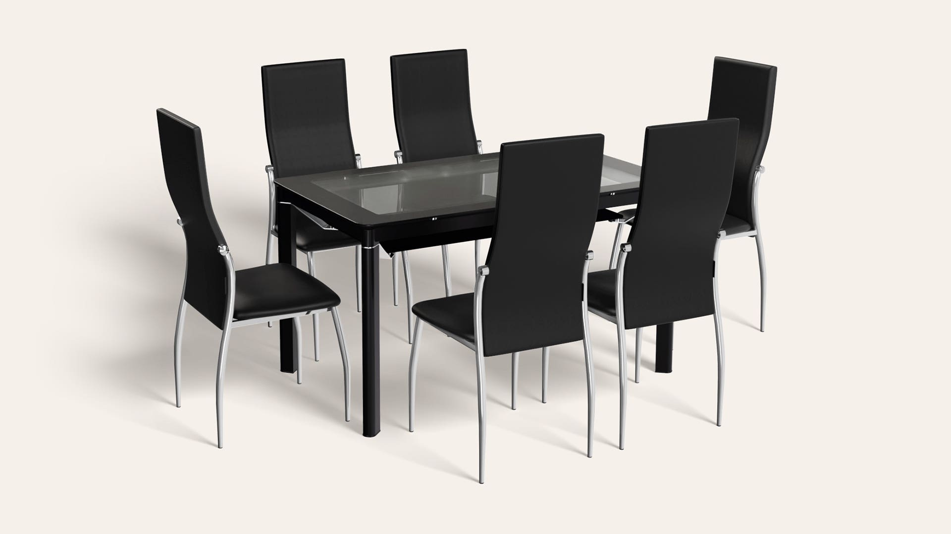Brawn 6-Seater Tempered Glass Rectangular Dining Set