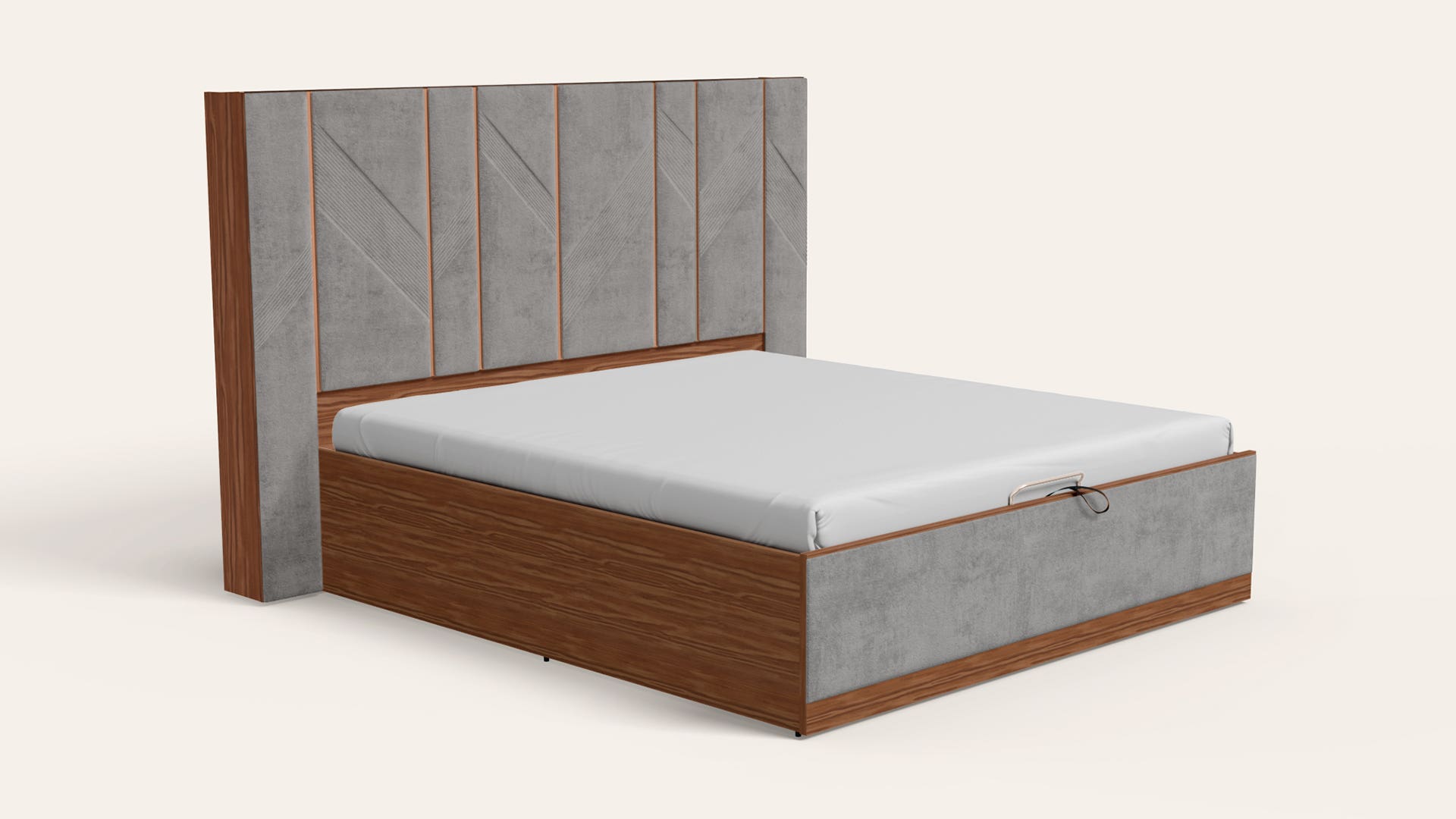 Beleza King Size Wooden Bed with Upholstered LED Headboard and Eco-Lift Up Hydraulic Storage