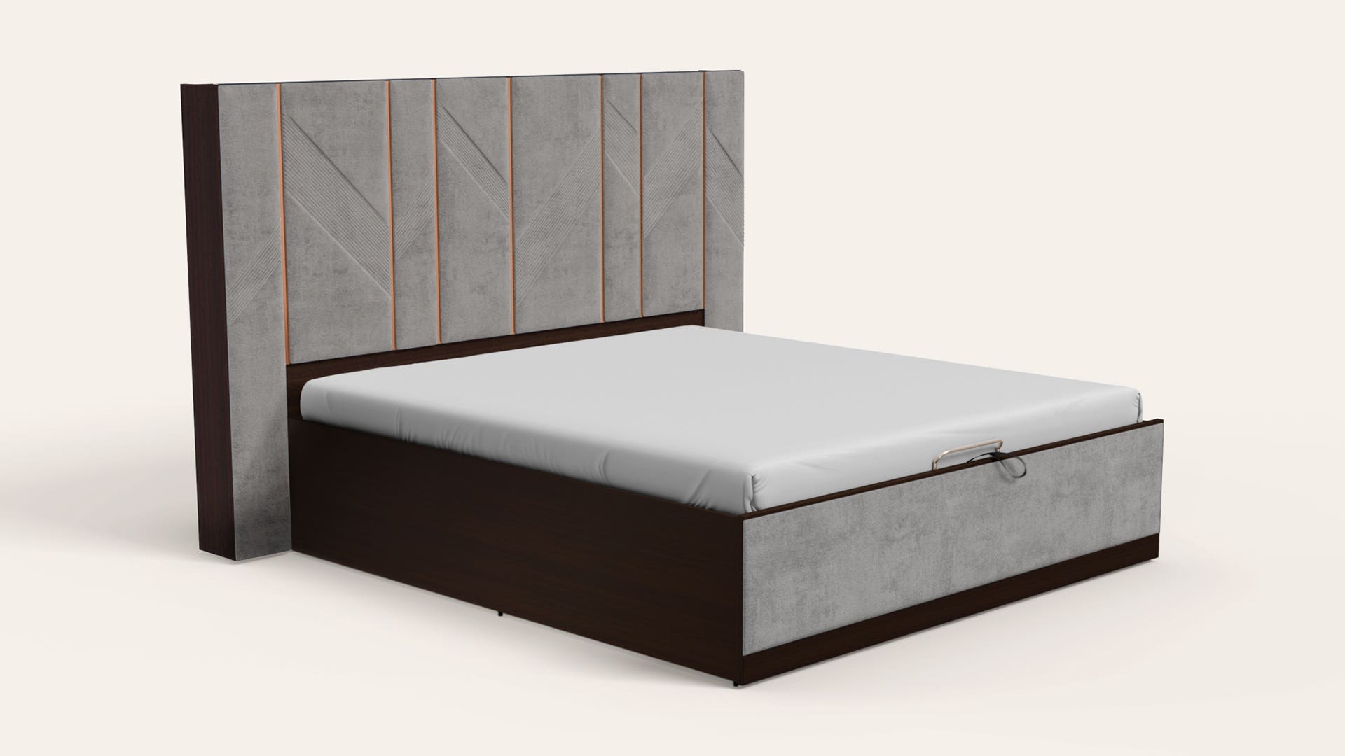 Beleza King Size Wooden Bed with Upholstered LED Headboard and Eco-Lift Up Hydraulic Storage
