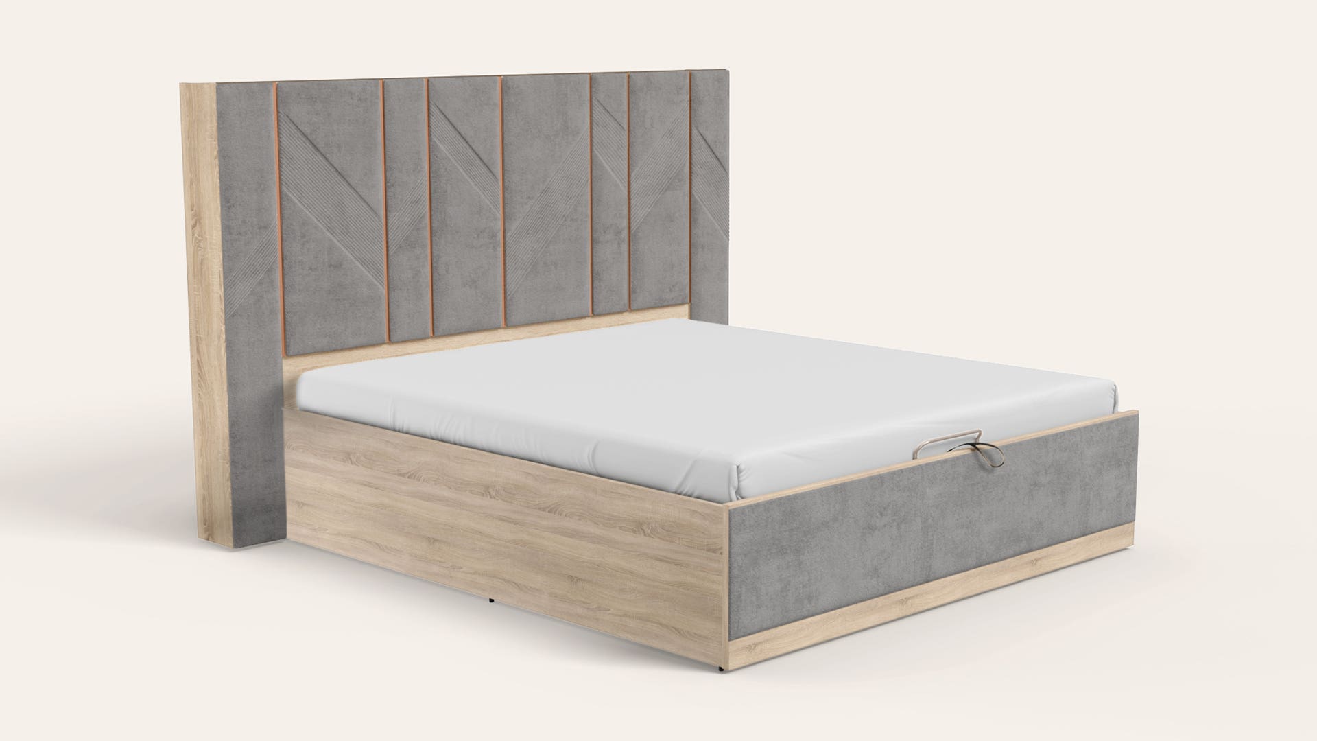 Beleza King Size Wooden Bed with Upholstered LED Headboard and Eco-Lift Up Hydraulic Storage