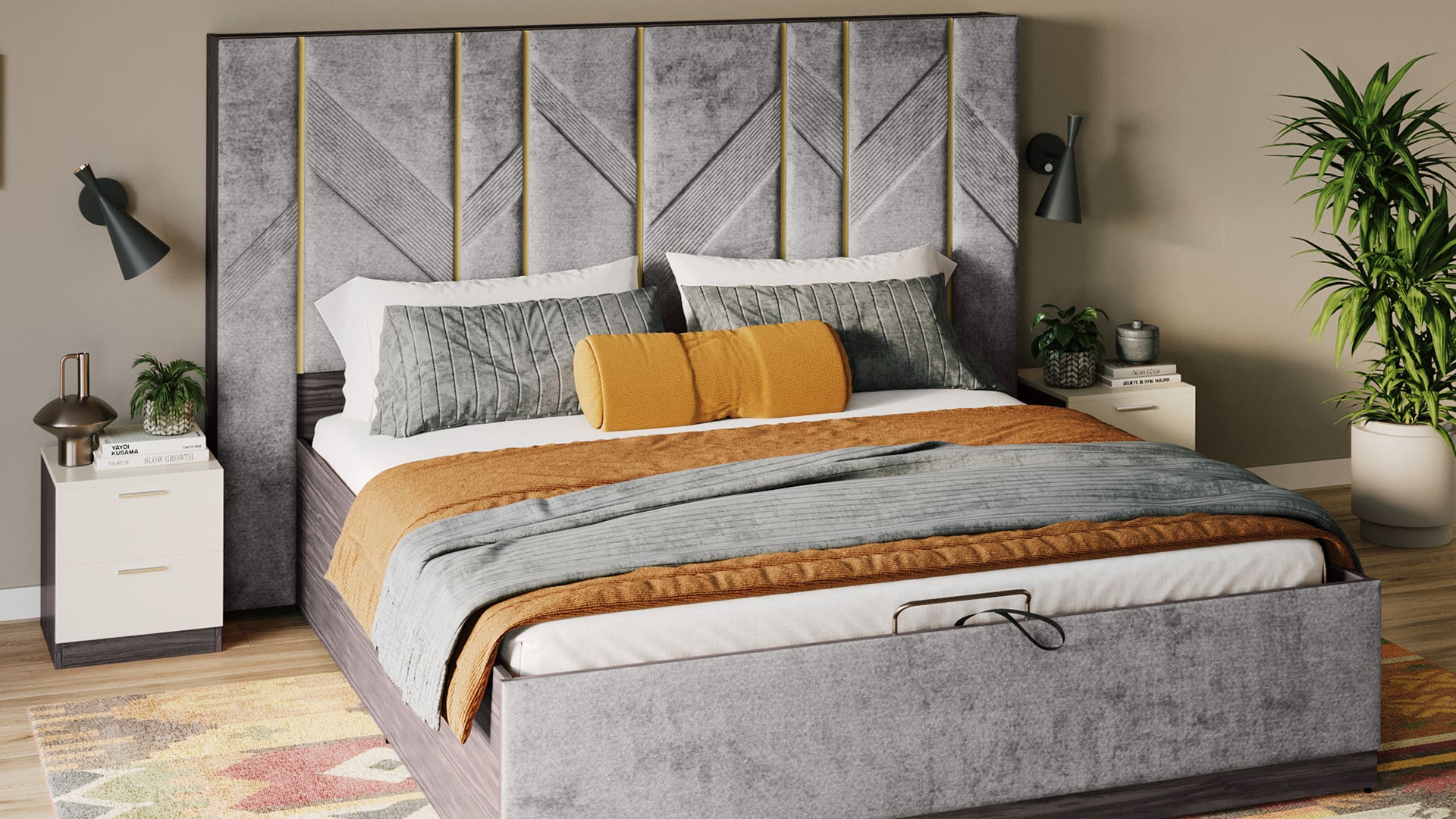 Beleza King Size Wooden Bed with Hydraulic Storage