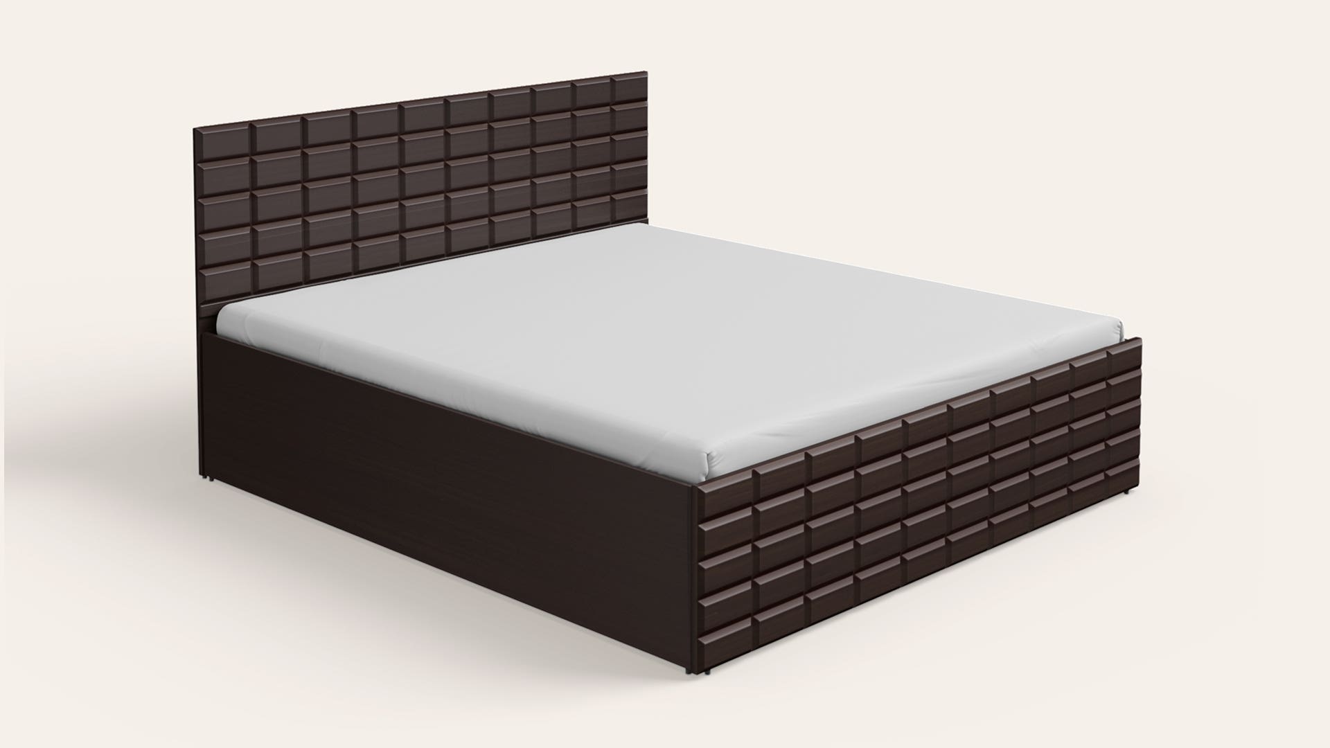 Chocolate Queen Size Wooden Bed With Box Storage