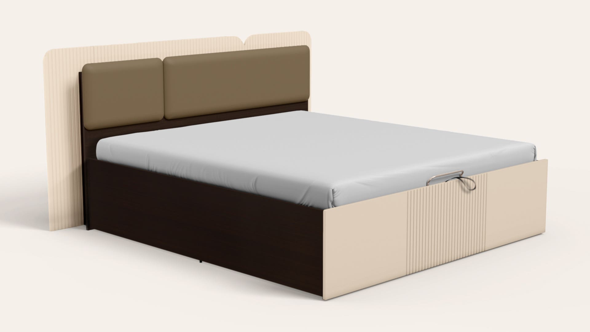 Elemy Queen Size Wooden Bed with Upholstered LED Headboard and Eco-Lift Up Hydraulic Storage