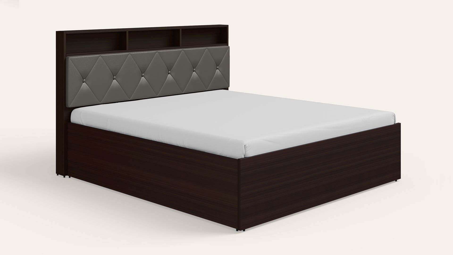 Lattice King Size Wooden Bed with Box Storage