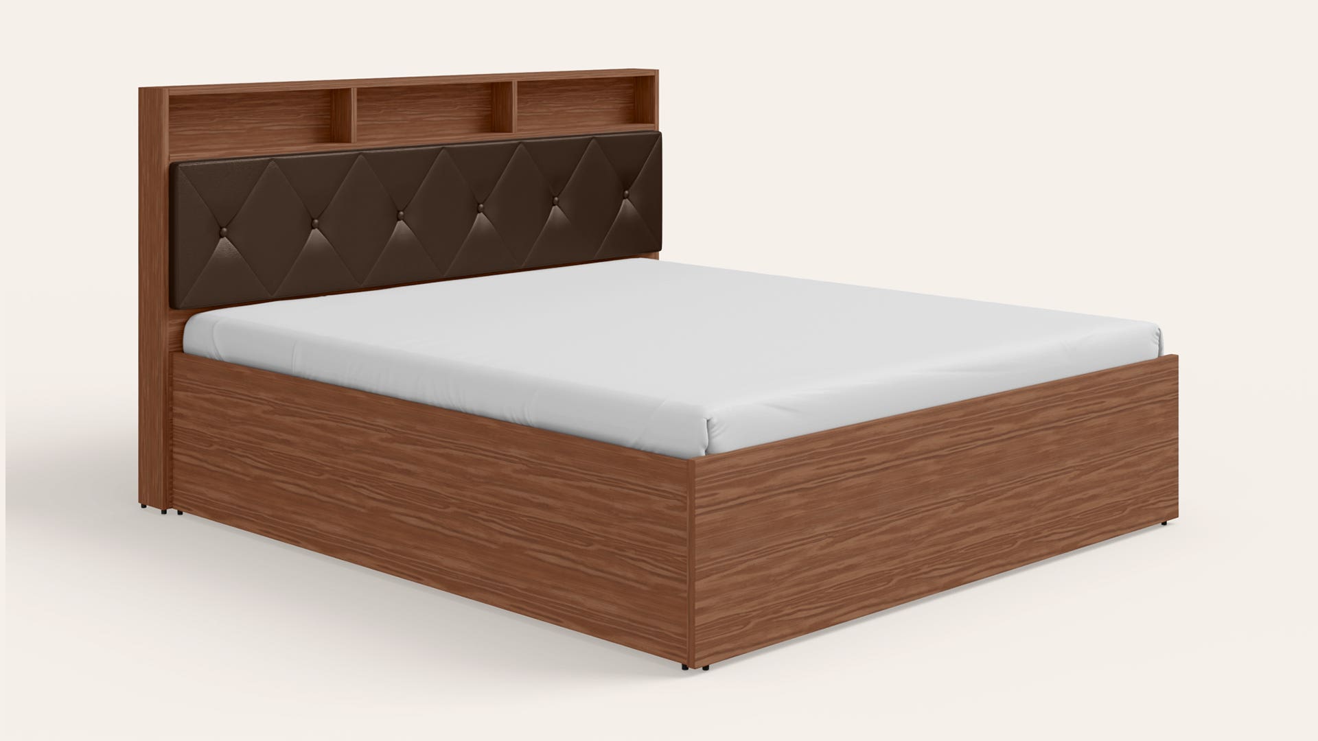 Lattice King Size Wooden Bed with Box Storage