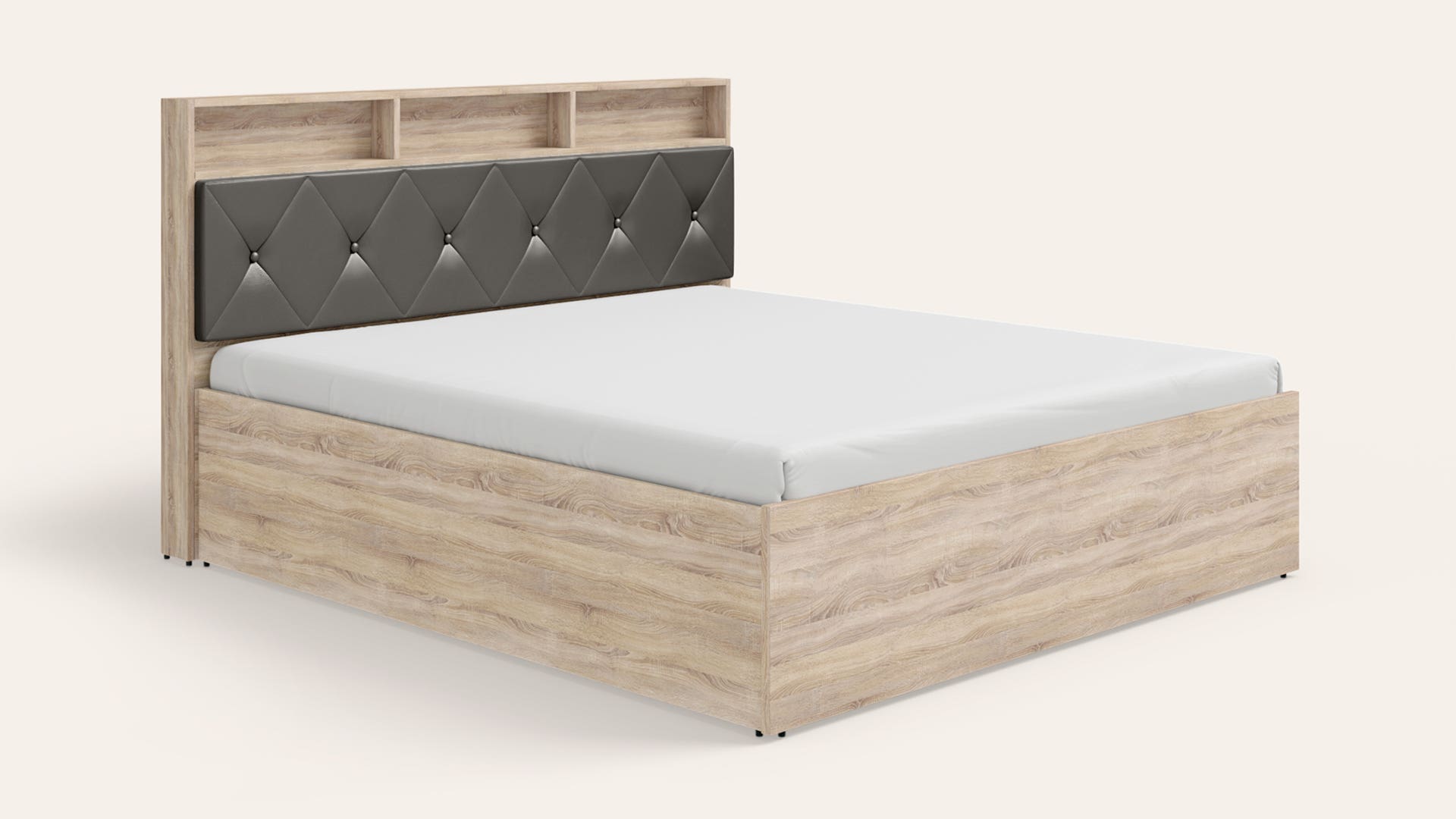 Lattice King Size Wooden Bed with Box Storage