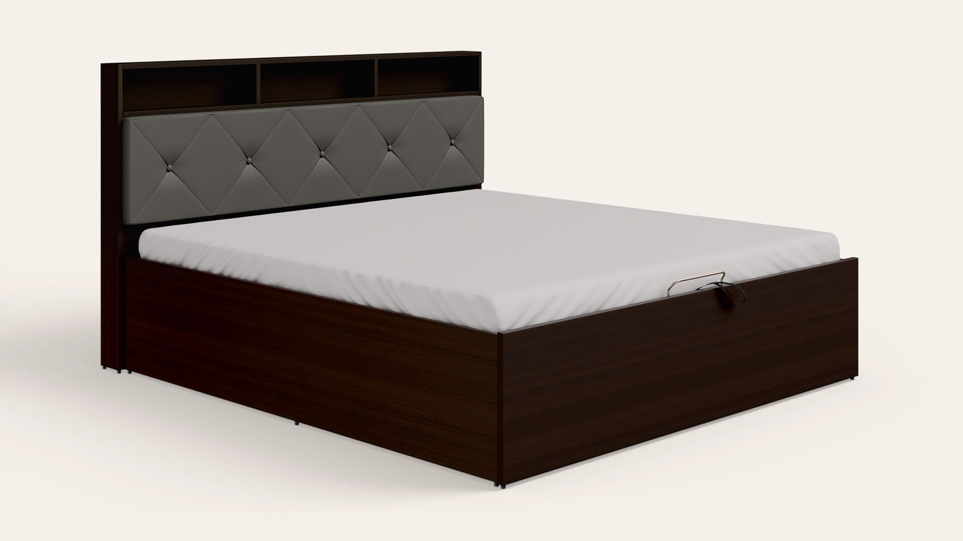 Lattice King Size Wooden Bed with Eco-Lift Up Hydraulic Storage