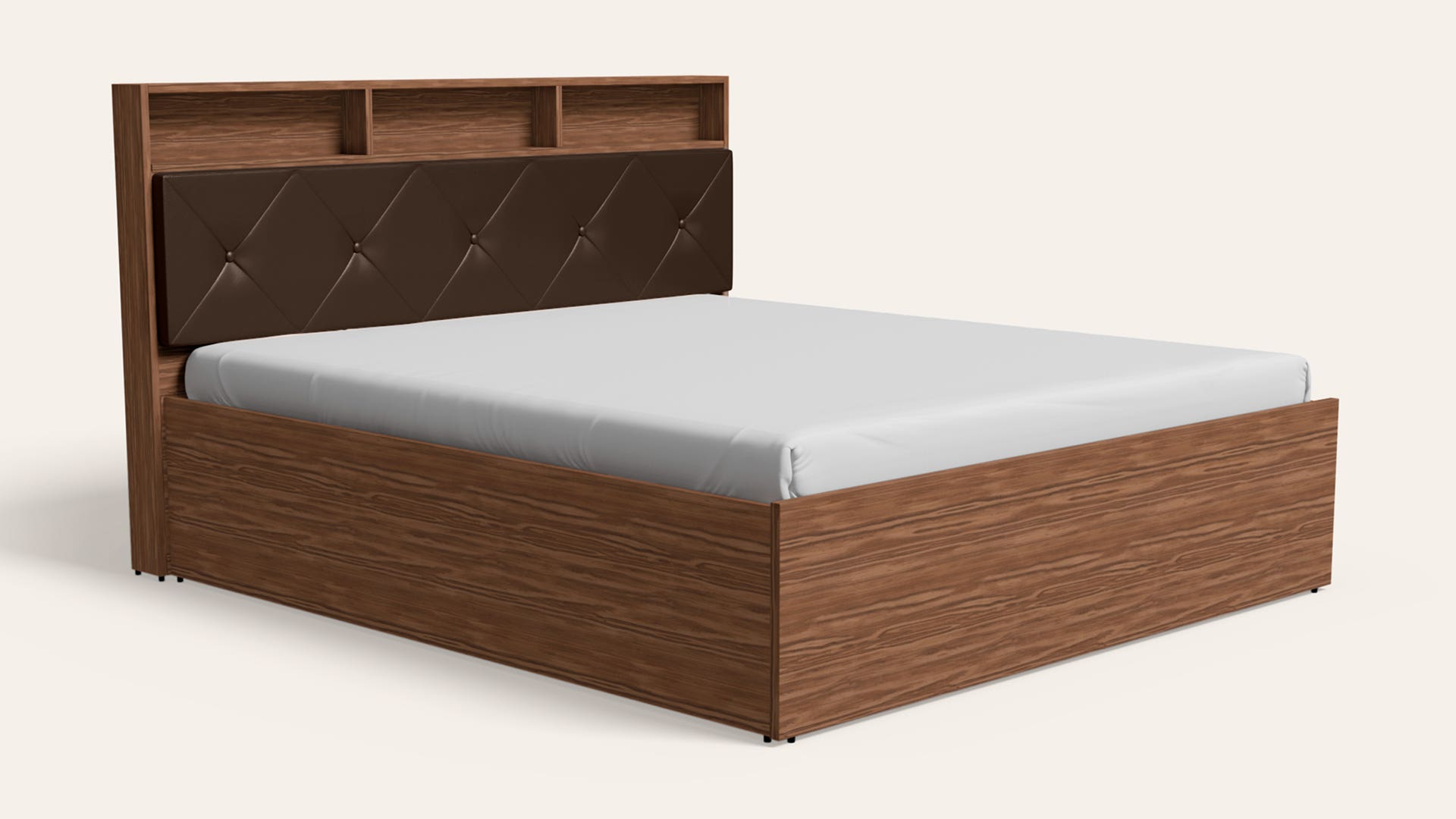 Lattice Queen Size Wooden Bed with Box Storage