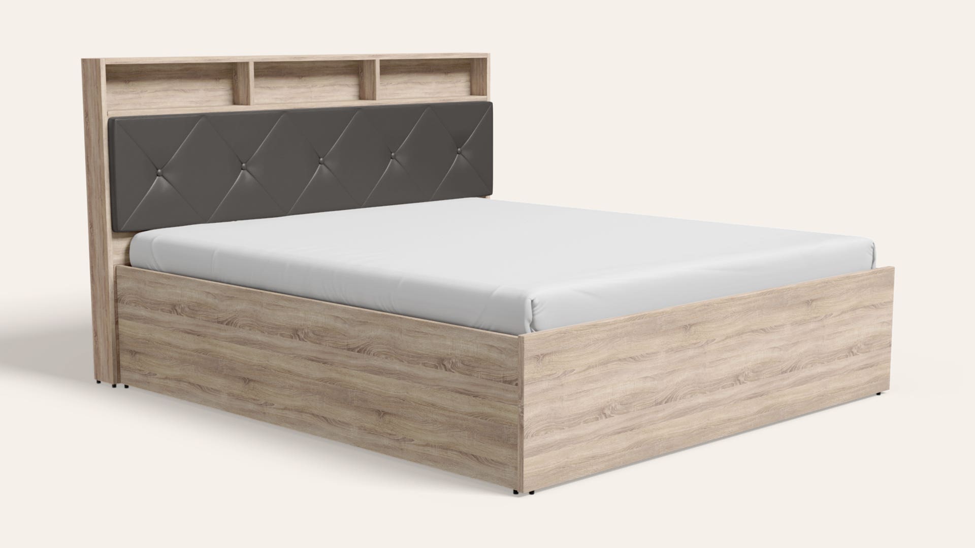Lattice Queen Size Wooden Bed with Box Storage
