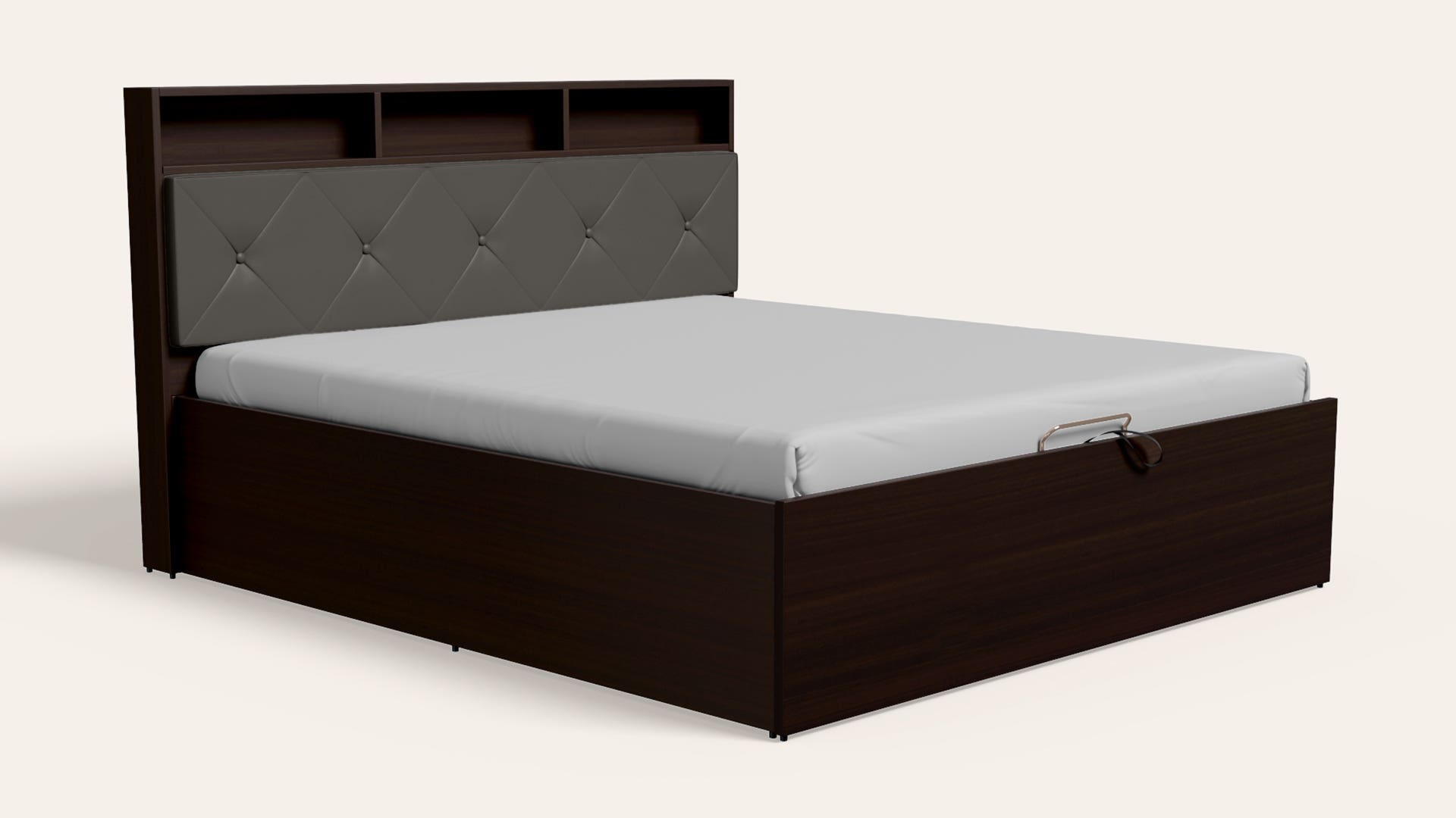 Lattice Queen Size Wooden Bed with Eco-Lift Up Hydraulic Storage