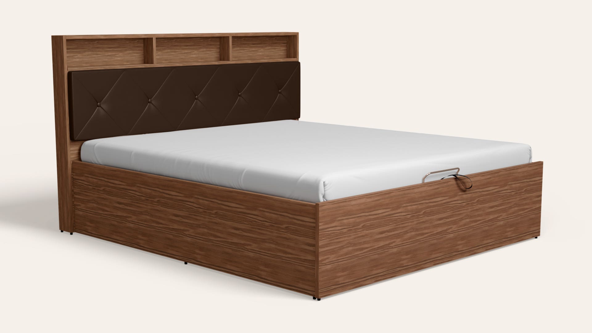 Lattice Queen Size Wooden Bed with Eco-Lift Up Hydraulic Storage