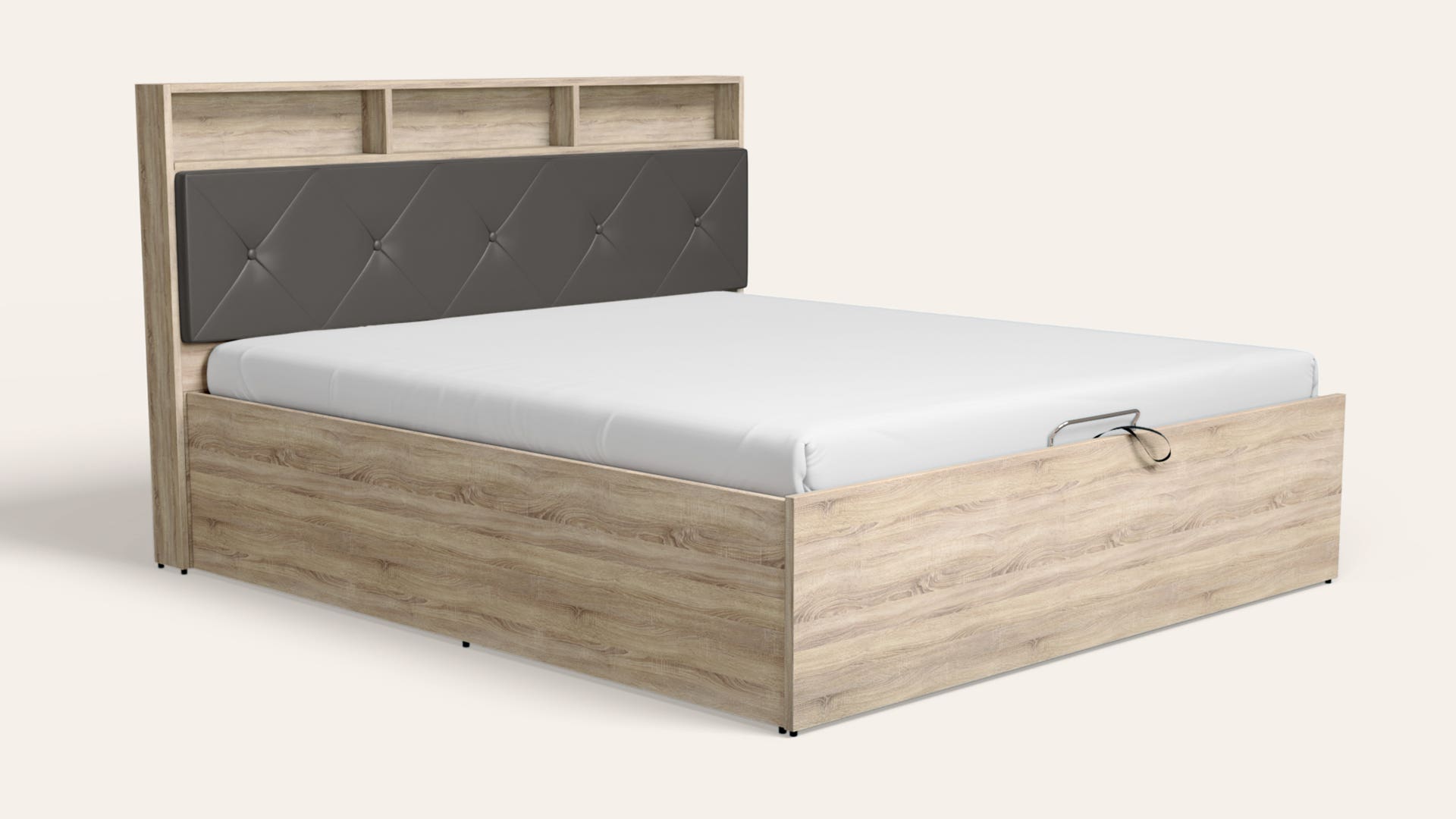 Lattice Queen Size Wooden Bed with Eco-Lift Up Hydraulic Storage