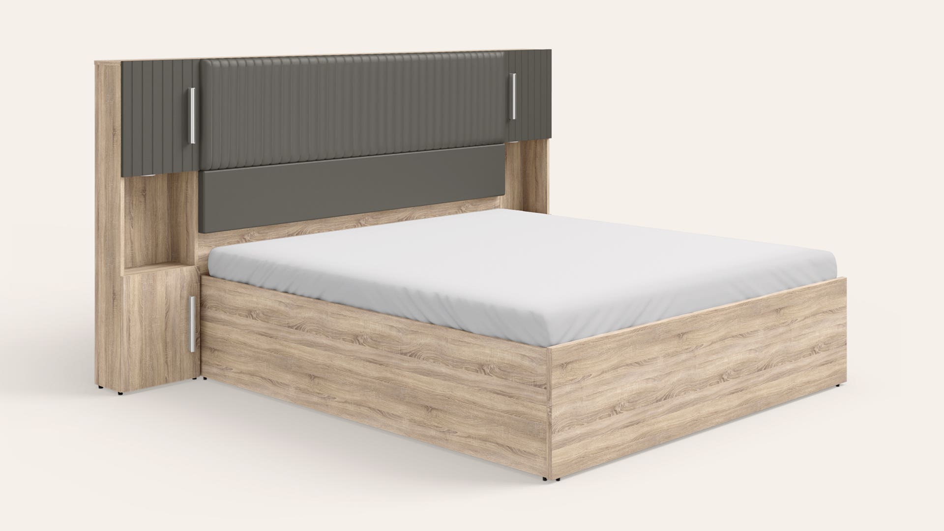 Marcel Queen Size Bed with Upholstered Headboard and Box Storage