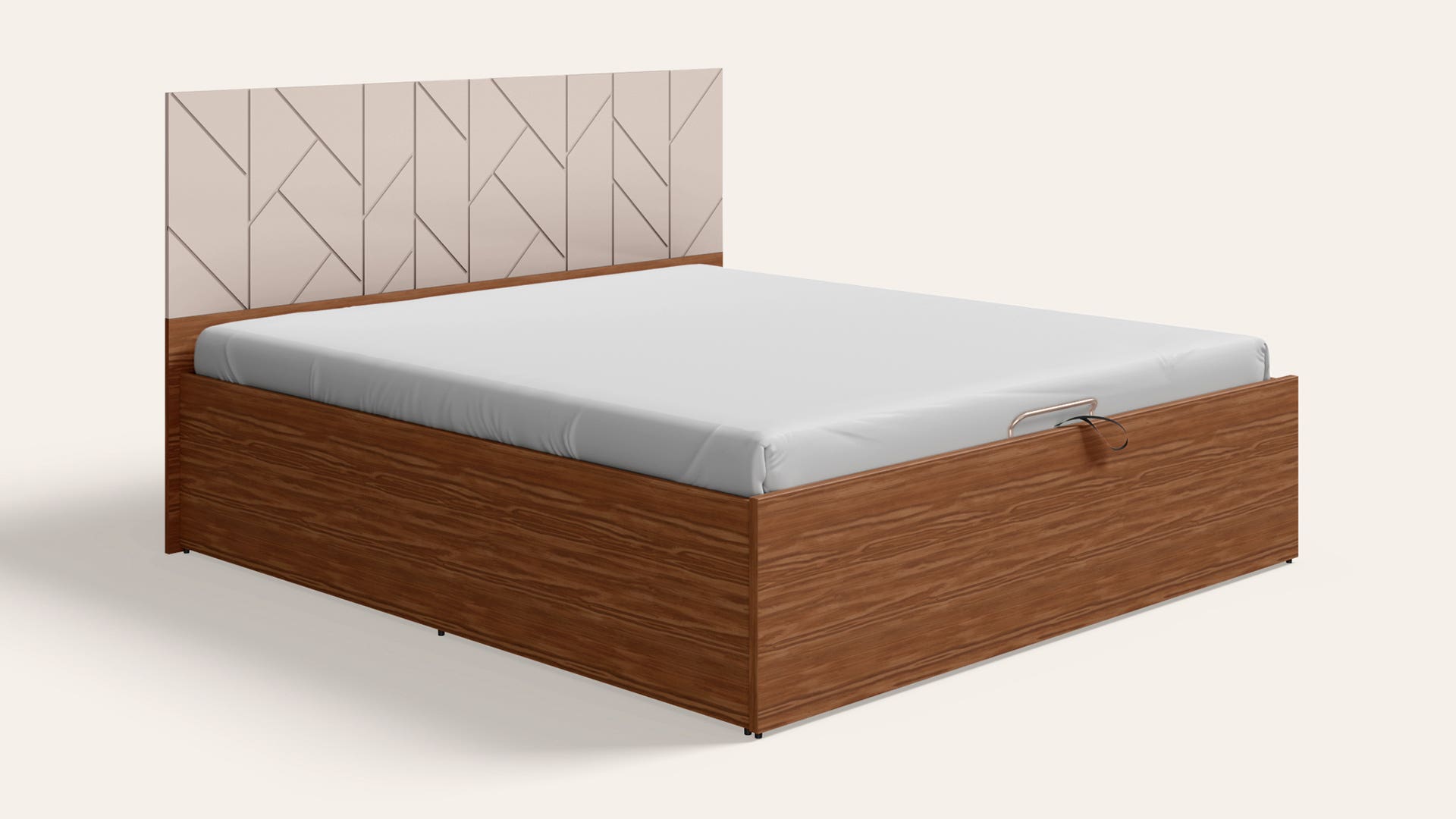 Perch Cream King Size Wooden Bed with Eco-Lift Up Hydraulic Storage