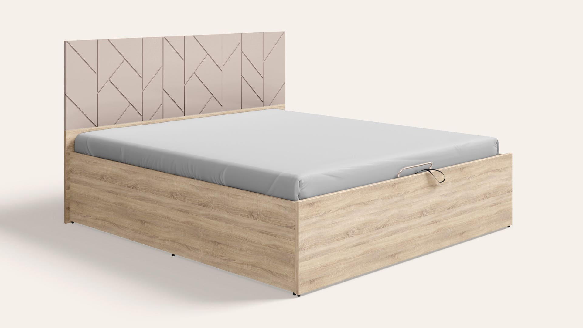 Perch Cream King Size Wooden Bed with Eco-Lift Up Hydraulic Storage