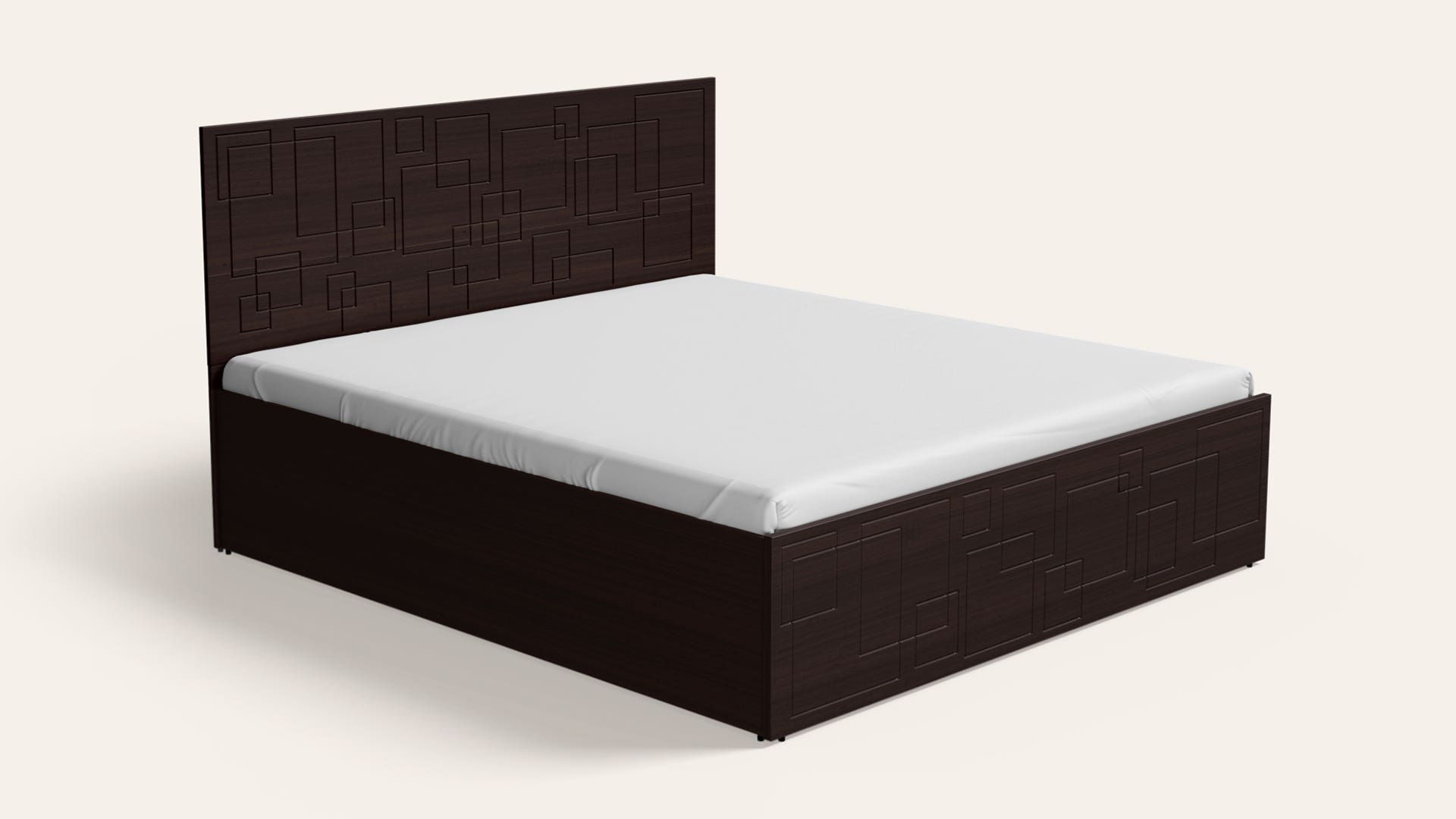 Squadro Queen Size Wooden Bed with Box Storage