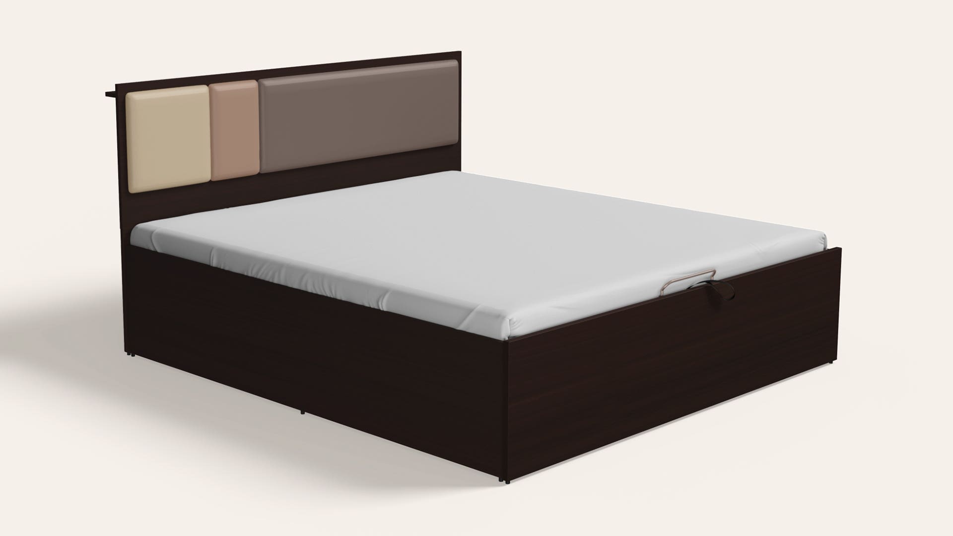 Trio Queen Size Wooden Bed with Eco-Lift Up Hydraulic Storage