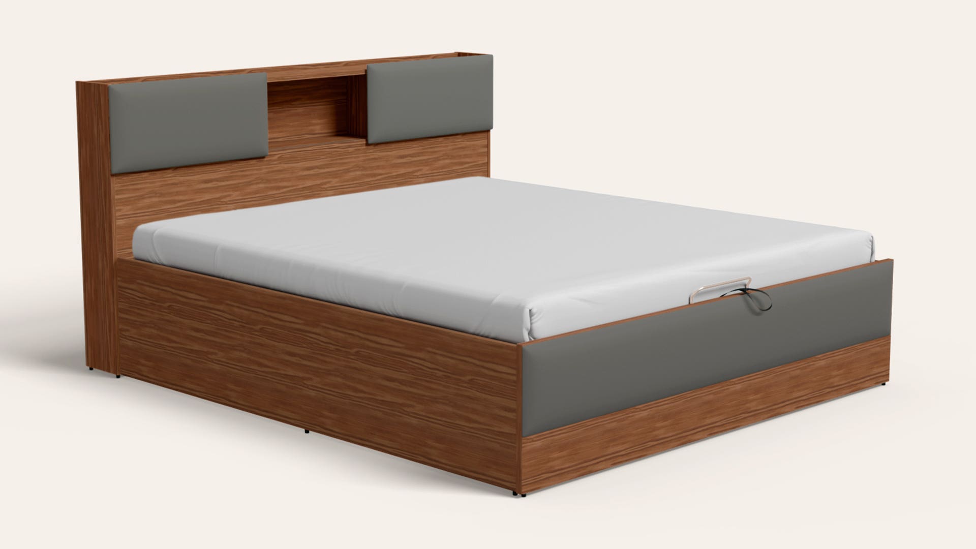 Trove Queen Size Wooden Bed with Upholstered LED Headboard and Eco-Lift Up Hydraulic Storage