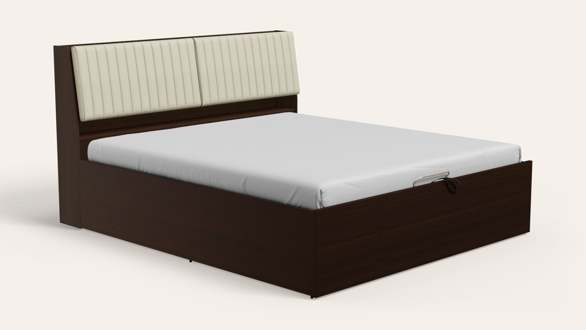 Willow Queen Size Wooden Bed with Upholstered Headboard and Eco-Lift Up Hydraulic Storage