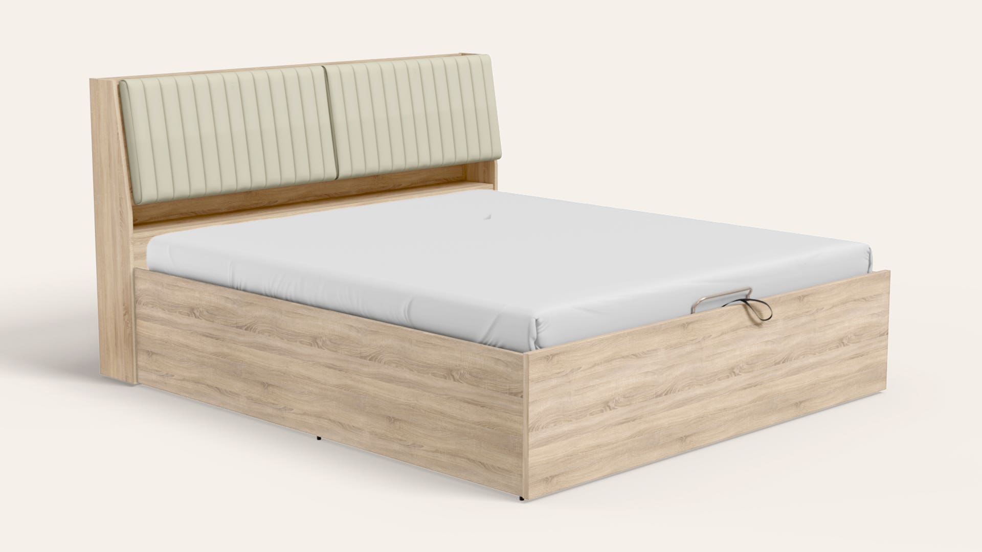 Willow Queen Size Wooden Bed with Upholstered Headboard and Eco-Lift Up Hydraulic Storage